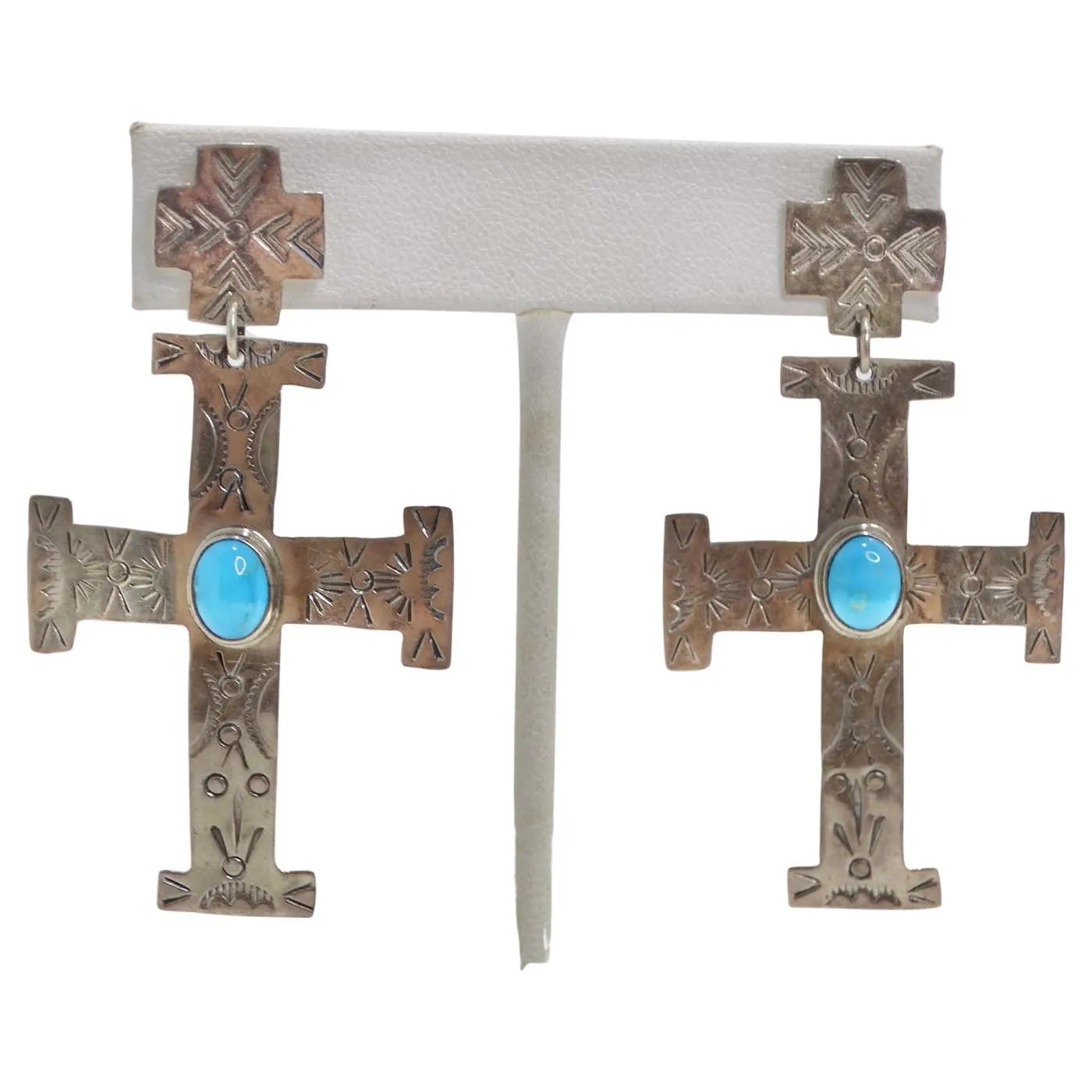 1960 Silver Turquoise Cross Earrings