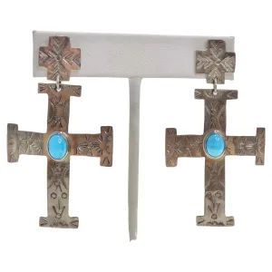 1960 Silver Turquoise Cross Earrings