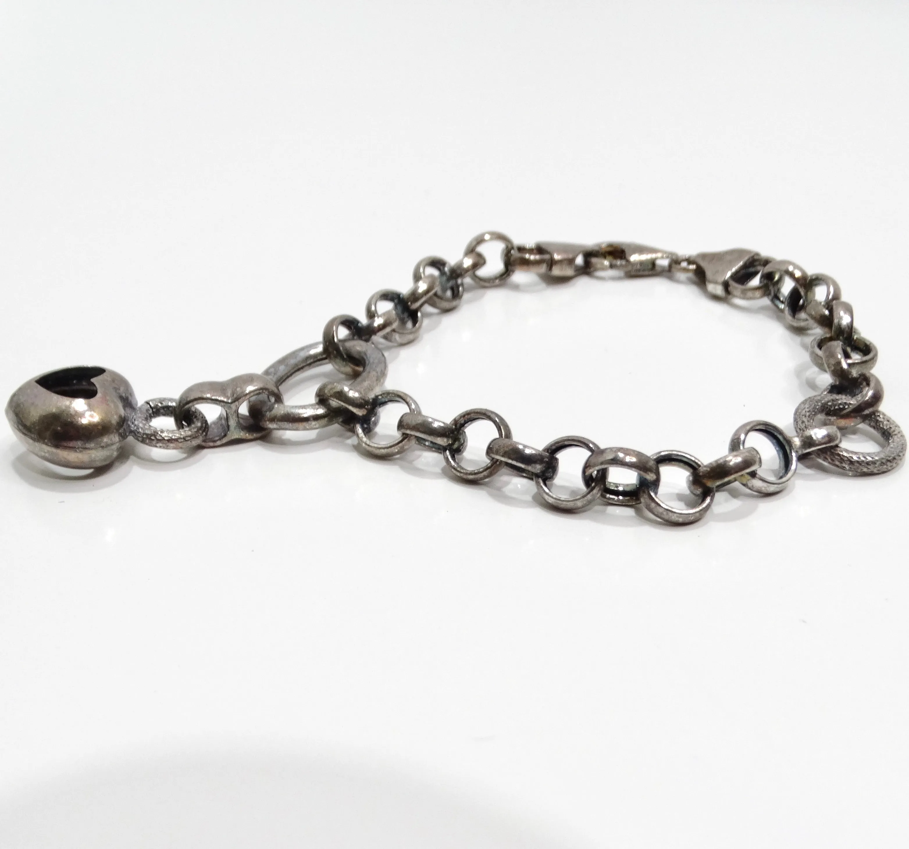 1970s Solid Silver Heart Charm Bracelet