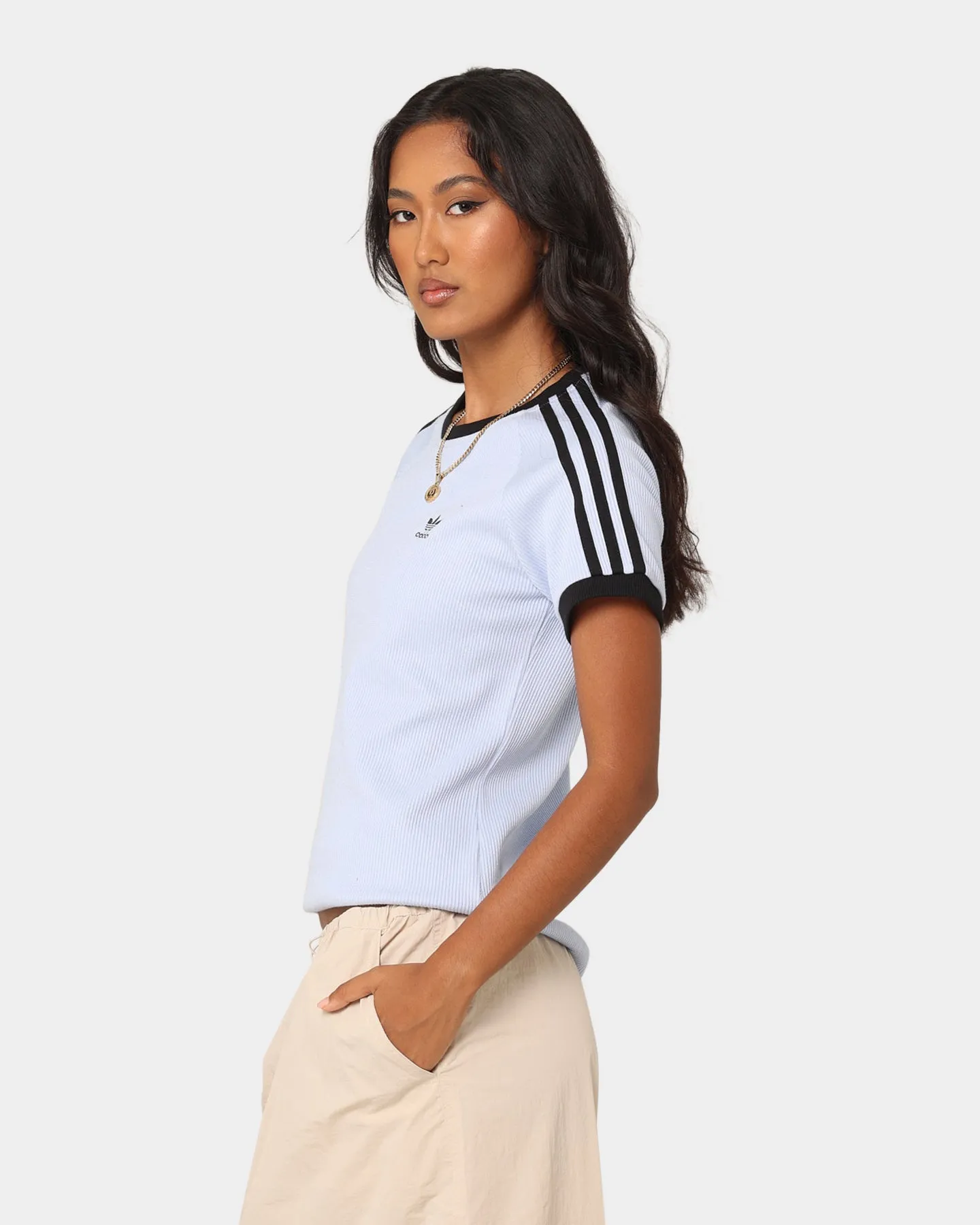 Adidas Women's 3 Stripe Slim T-Shirt Bludaw