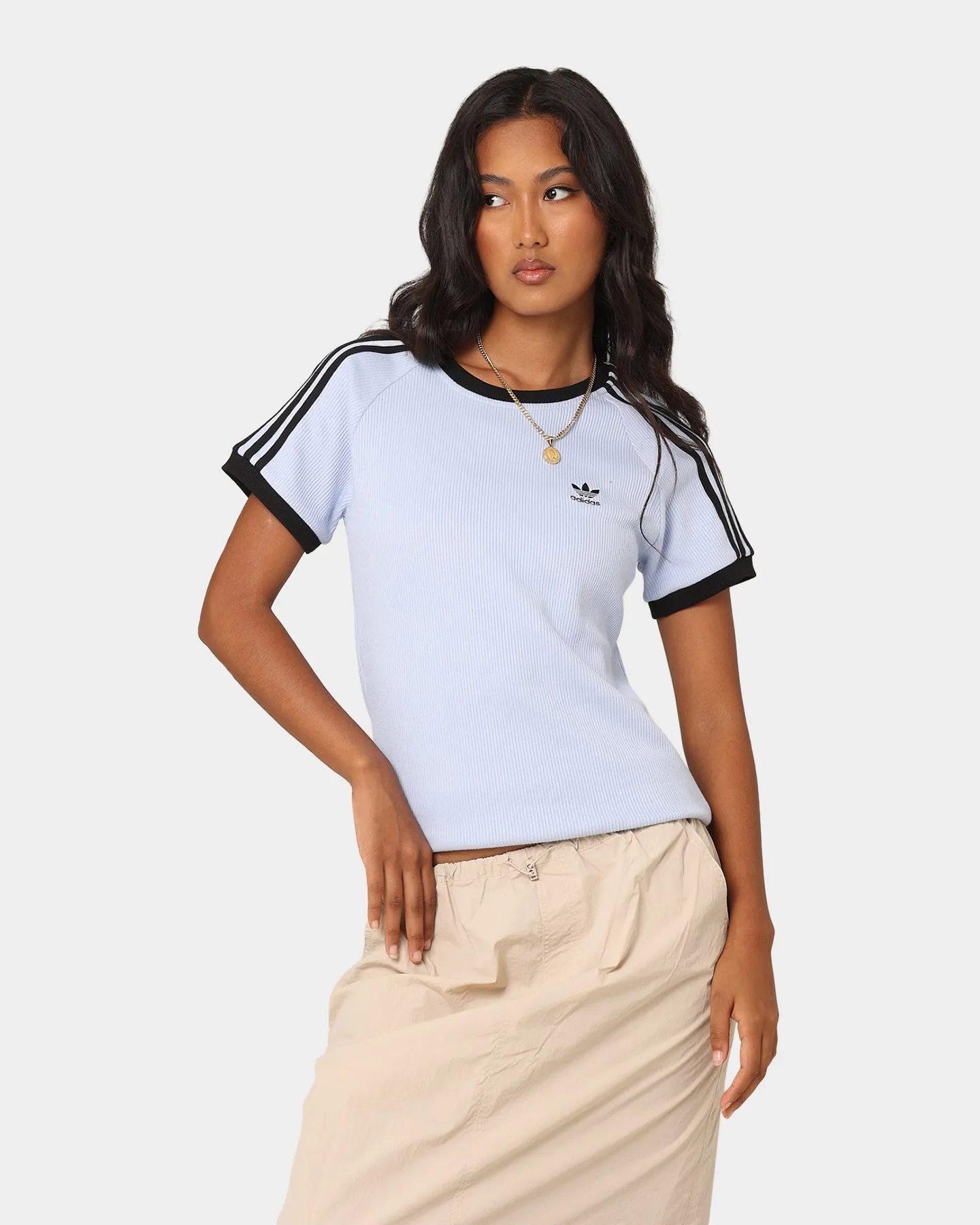 Adidas Women's 3 Stripe Slim T-Shirt Bludaw