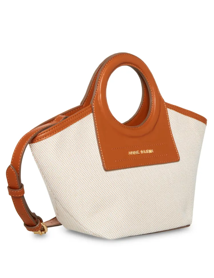 Anne Klein Canvas Convertible Crossbody Handbag With Round Top Handle