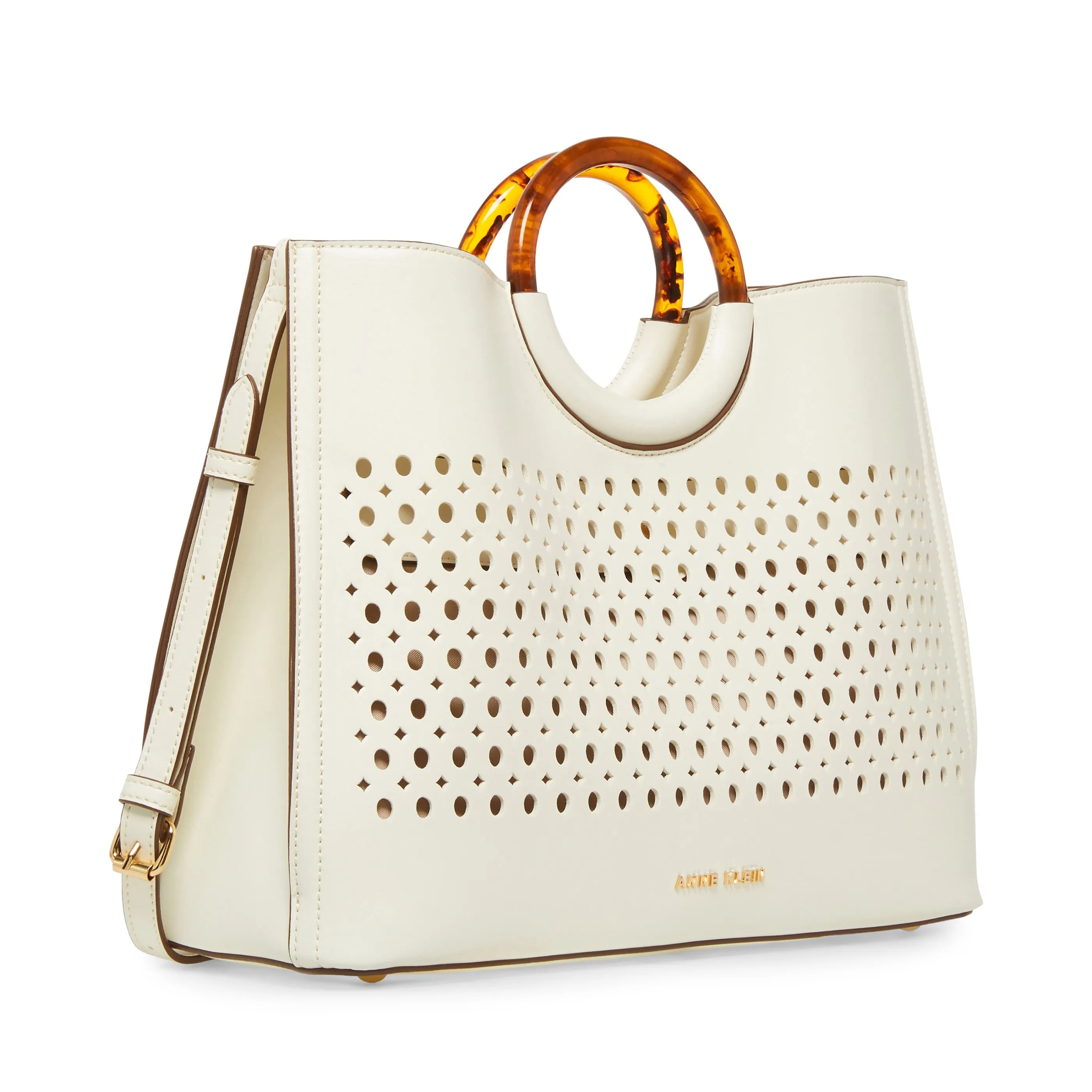 Anne Klein Perforated Round Handle Satchel Handbag
