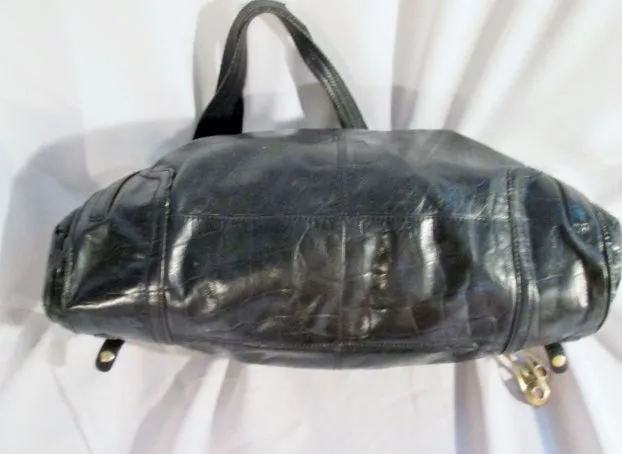 B. MAKOWSKY Buttery Soft Croc Pattern Leather TOTE carryall satchel bag BLACK
