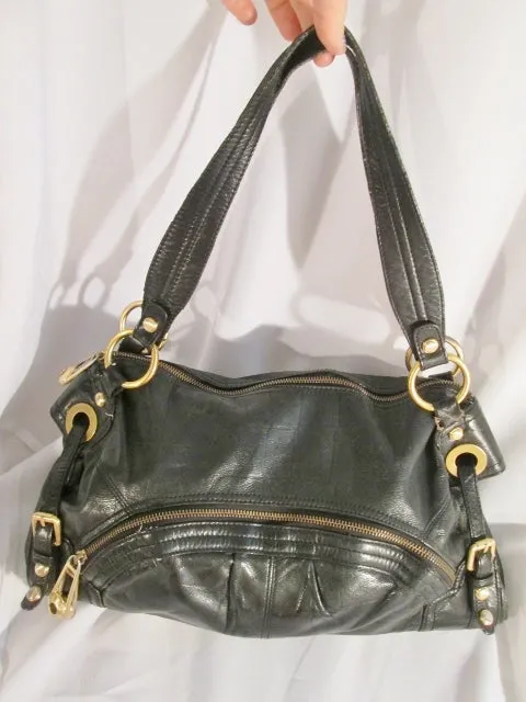 B. MAKOWSKY Buttery Soft Croc Pattern Leather TOTE carryall satchel bag BLACK