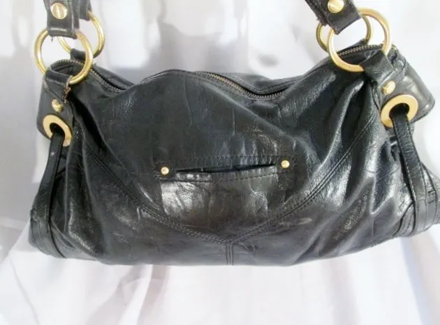 B. MAKOWSKY Buttery Soft Croc Pattern Leather TOTE carryall satchel bag BLACK