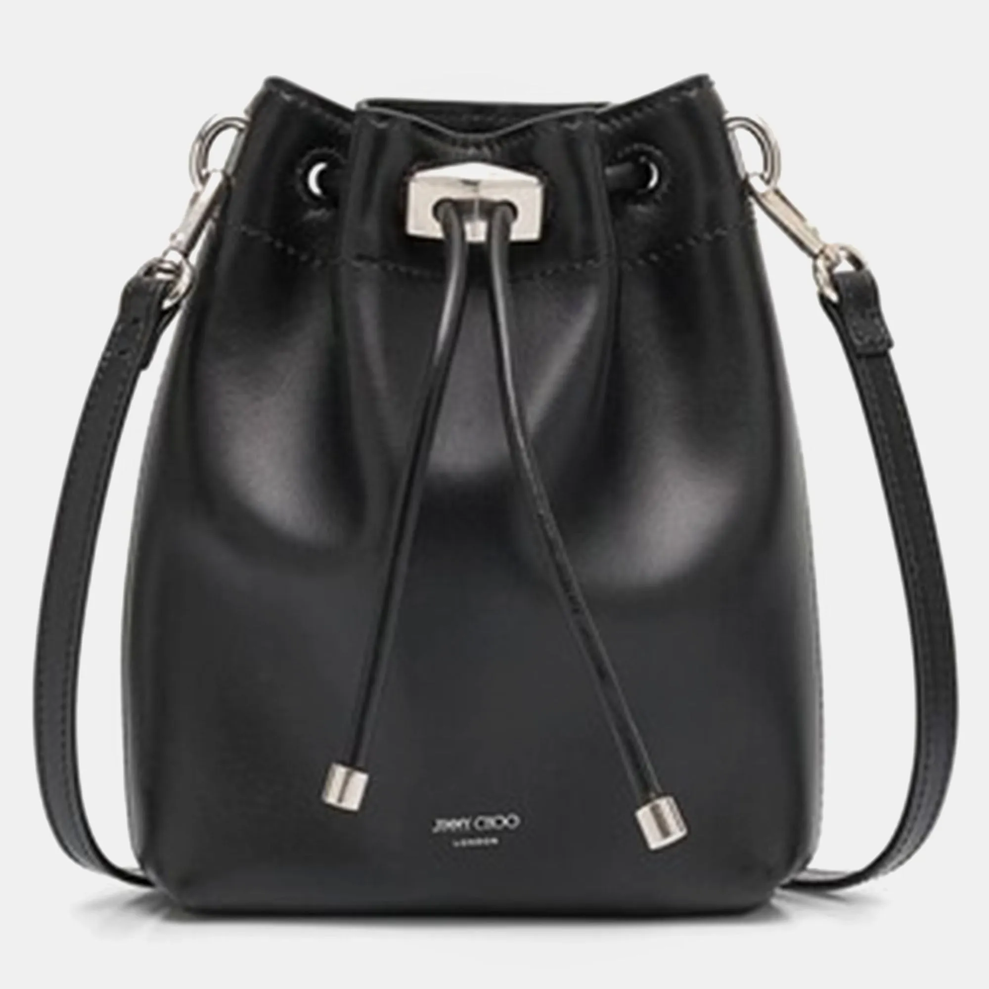 Black Leather Drawstring small Bucket Bag