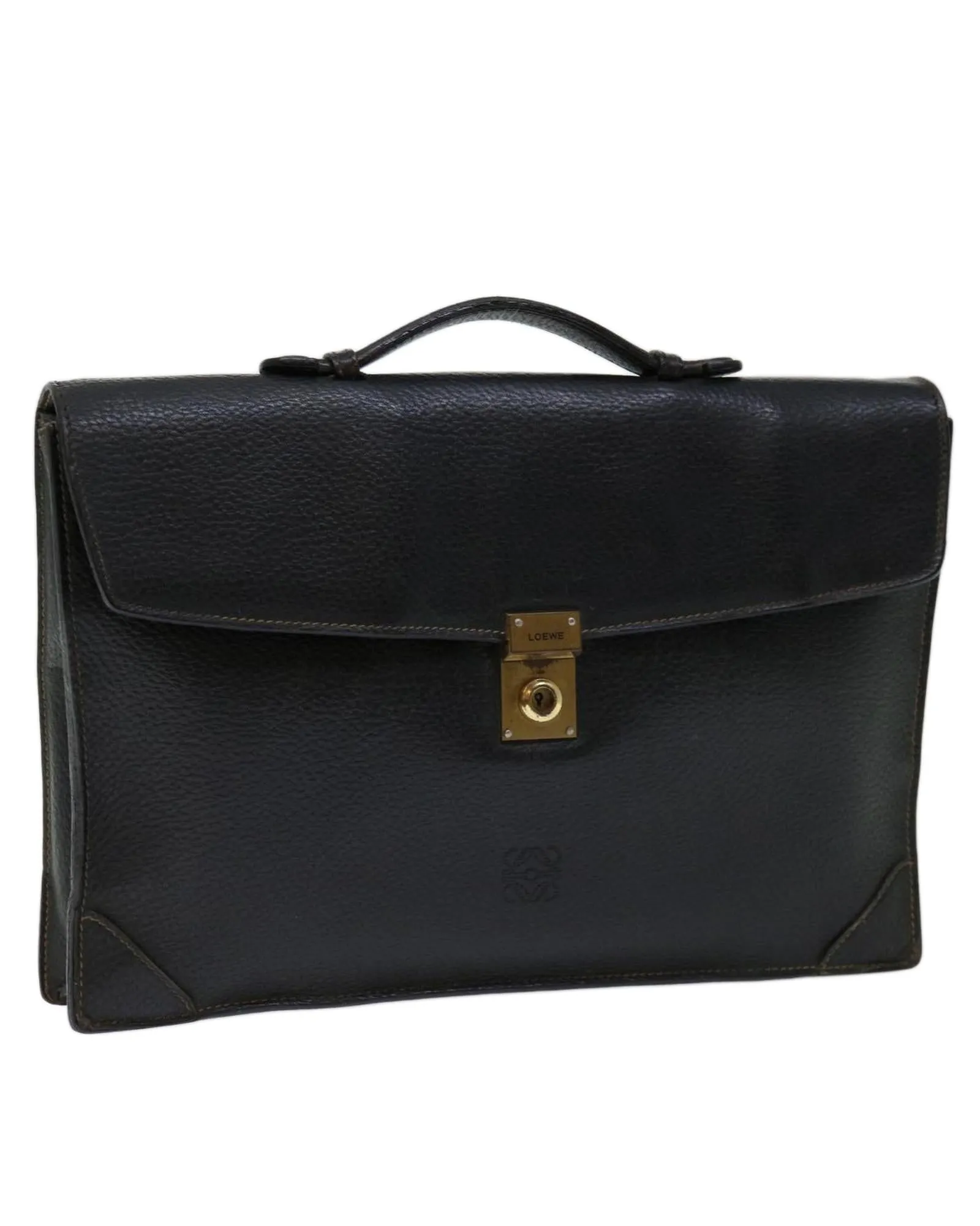 Black Leather Hand Bag with Logo Embossment
