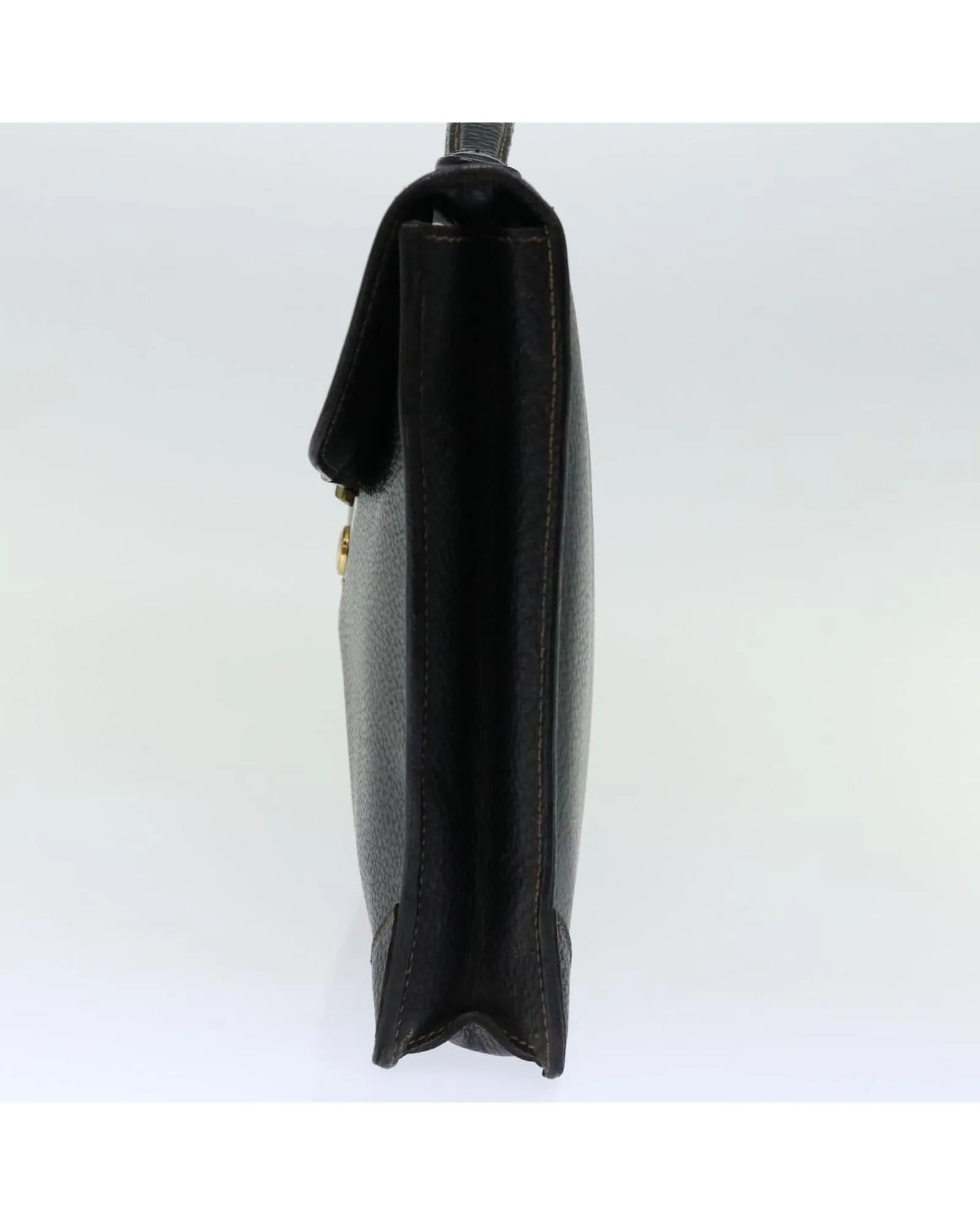 Black Leather Hand Bag with Logo Embossment
