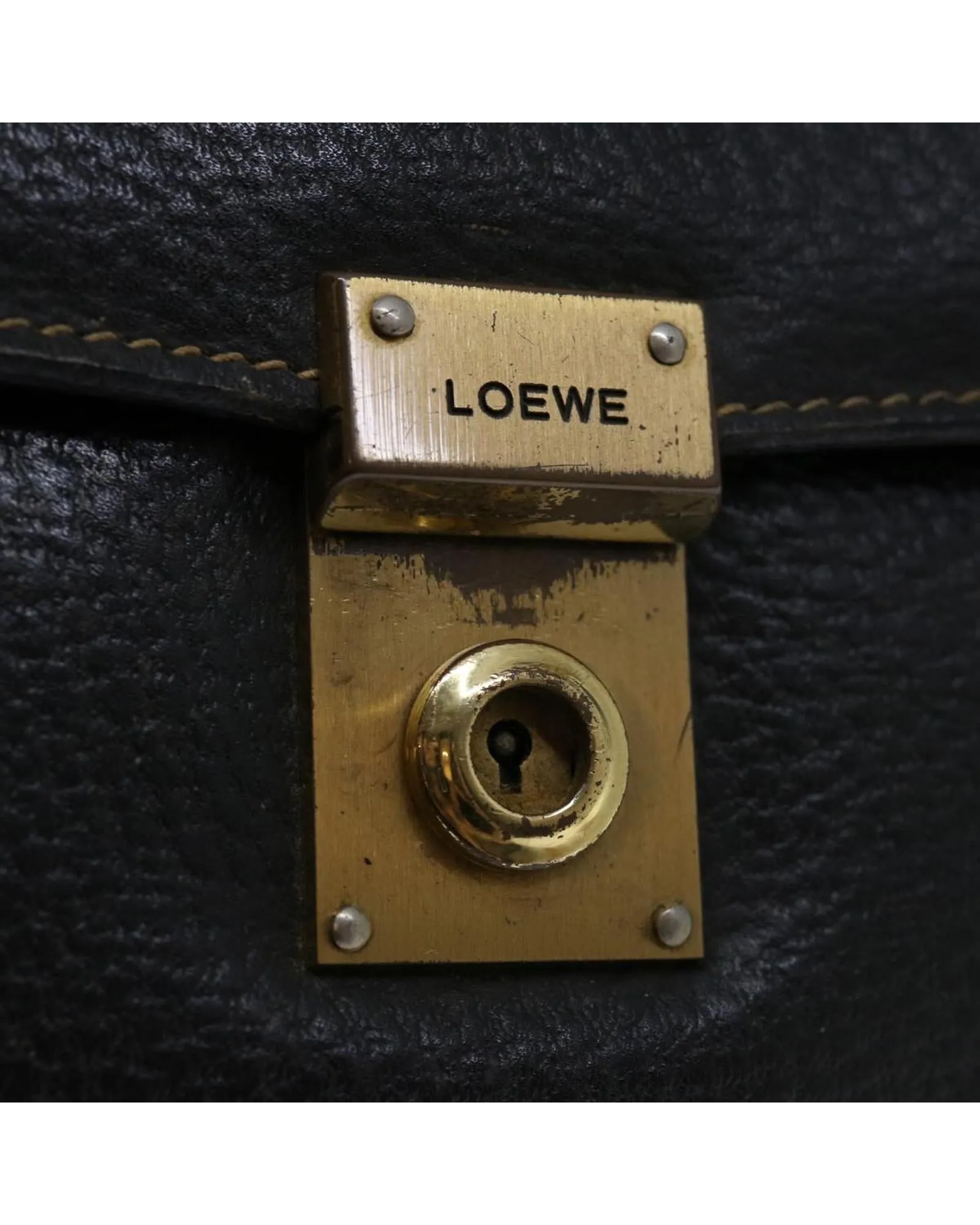 Black Leather Hand Bag with Logo Embossment