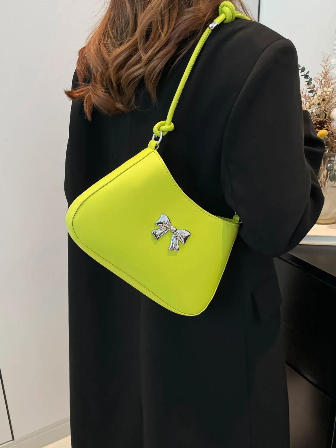 Bow-Detail PU Leather Knotted Strap Handbag
