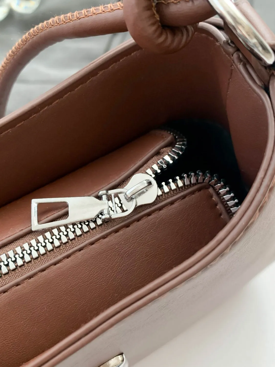 Bow-Detail PU Leather Knotted Strap Handbag