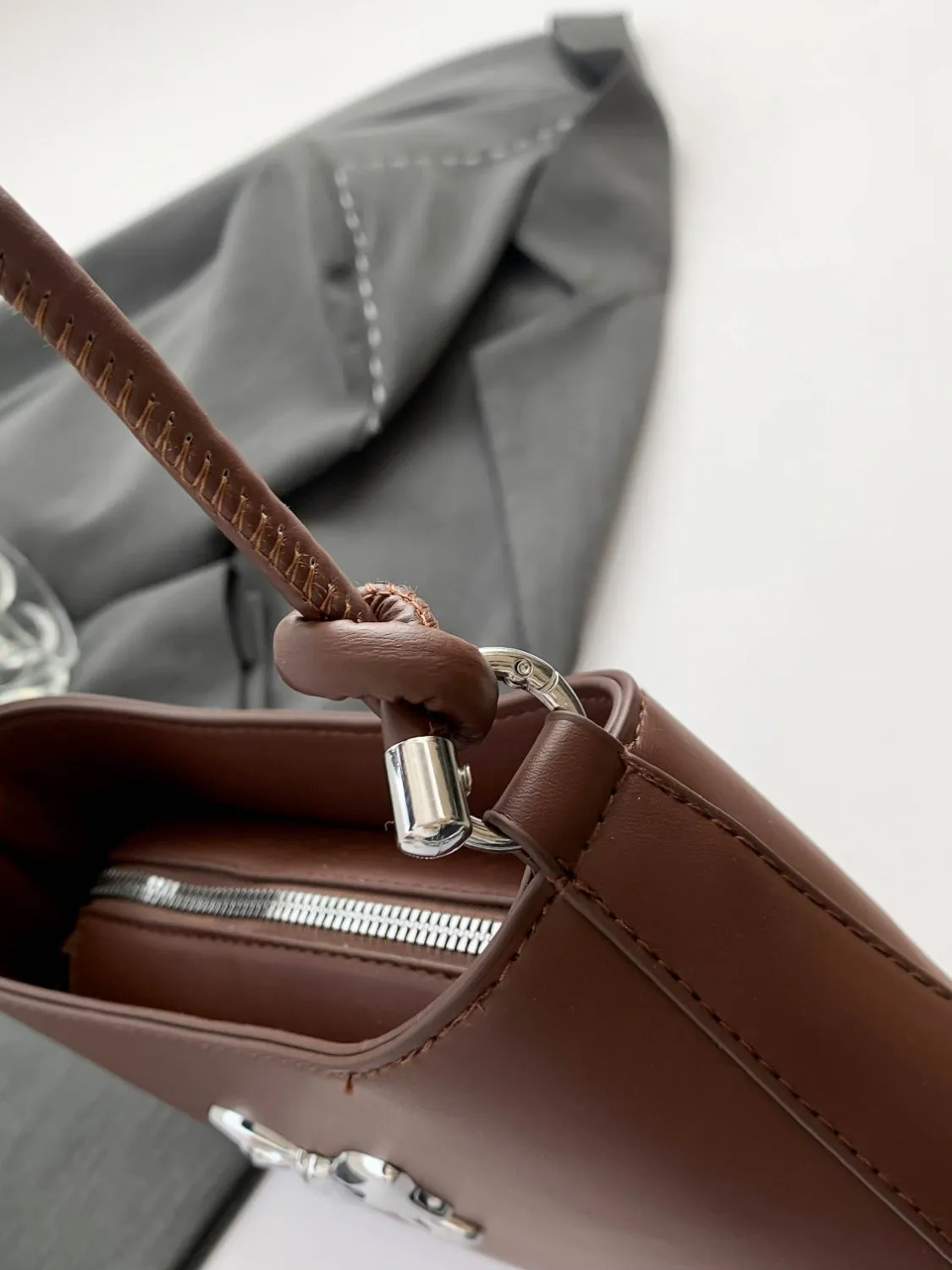 Bow-Detail PU Leather Knotted Strap Handbag