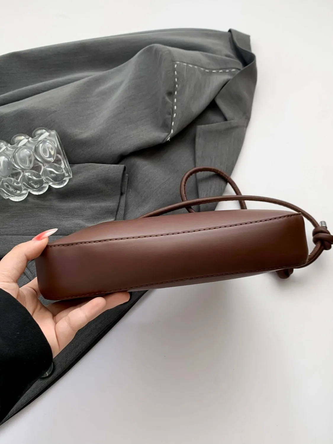 Bow-Detail PU Leather Knotted Strap Handbag