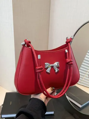 Bow-Detail PU Leather Knotted Strap Handbag