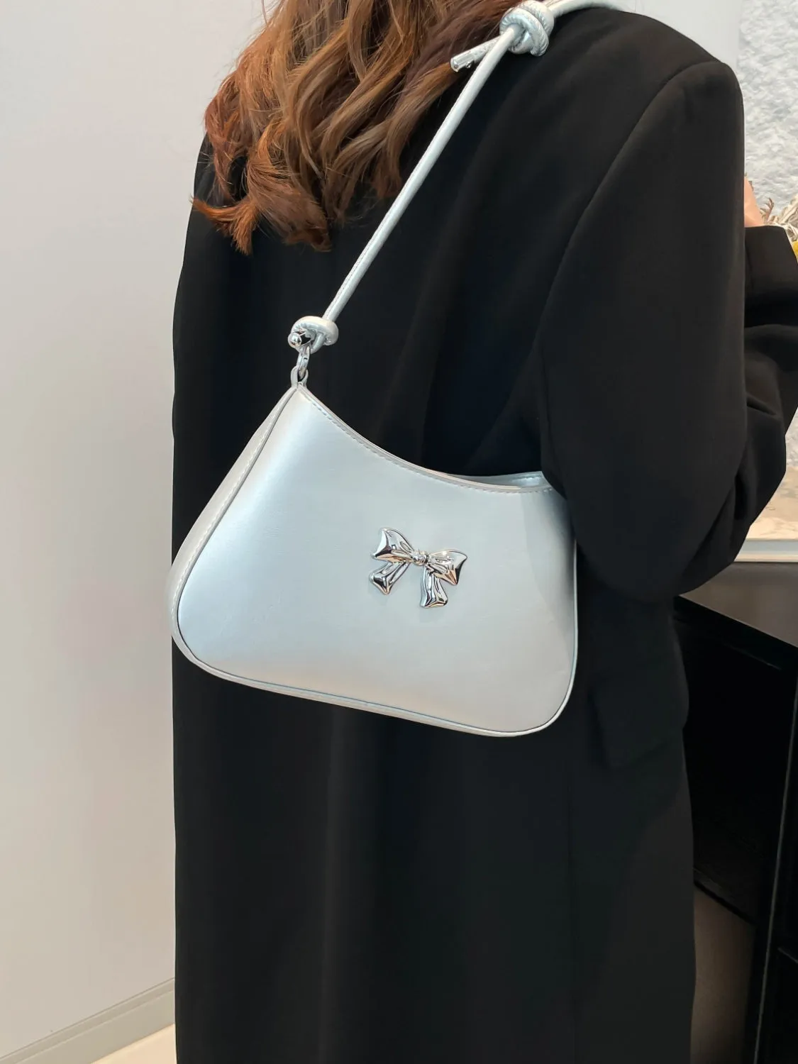 Bow-Detail PU Leather Knotted Strap Handbag