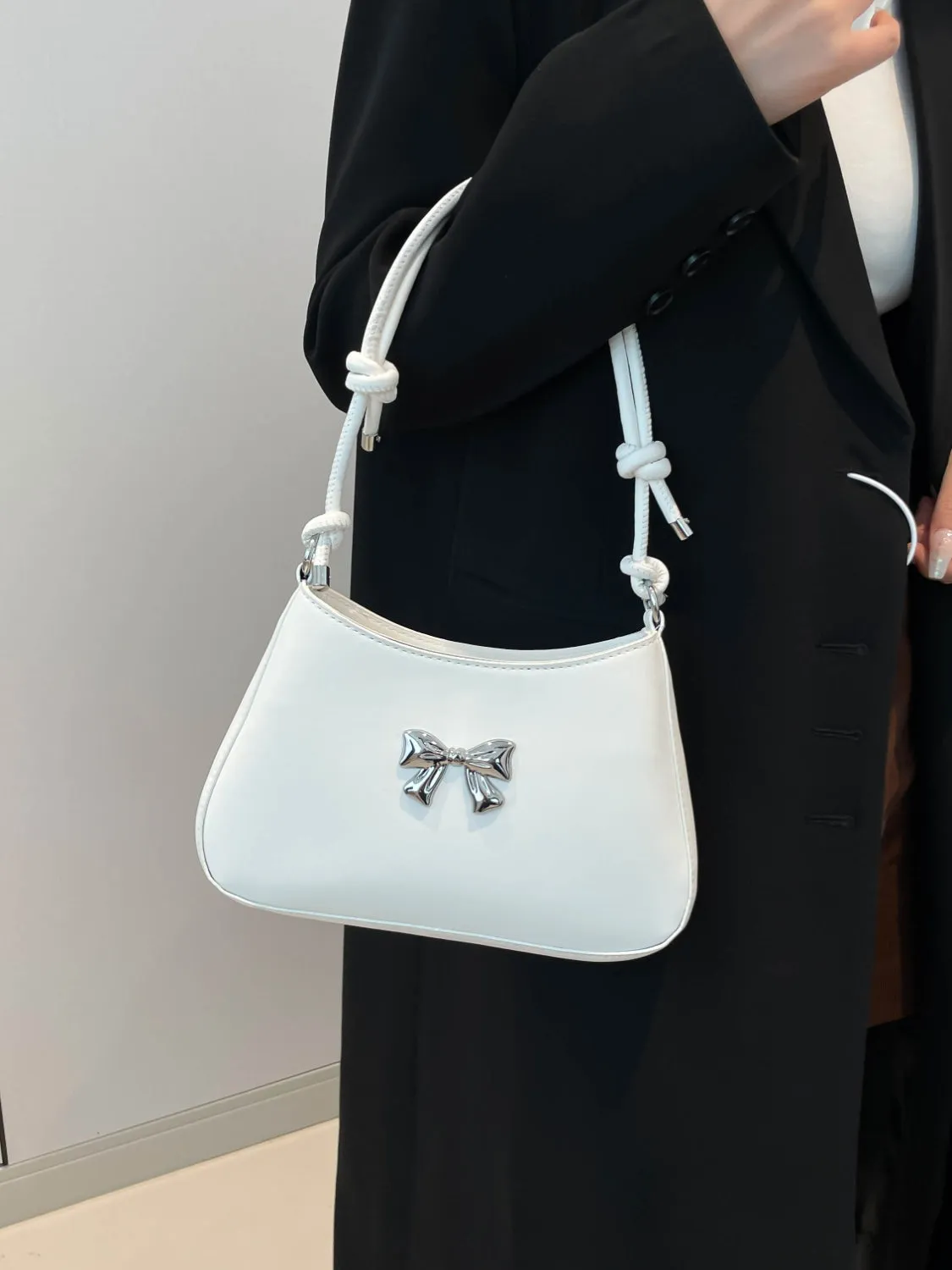 Bow-Detail PU Leather Knotted Strap Handbag
