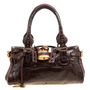 Brown Alligator and Leather Medium Paddington Satchel