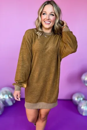 Brown Crew Neck Drop Shoulder Long Sleeve Dress *FINAL SALE*