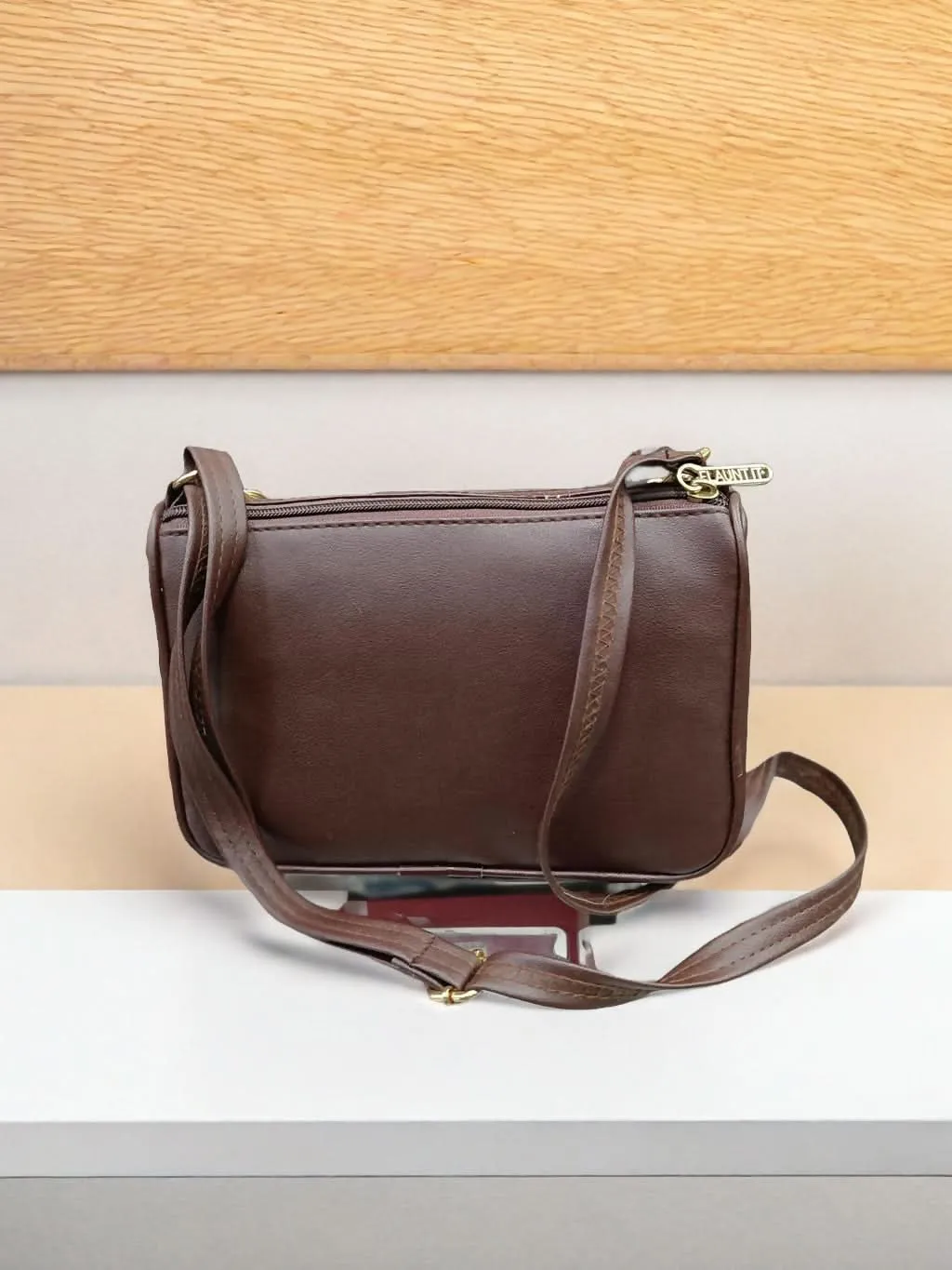 Brown Leather bag for Ladies (Gold plated chain)