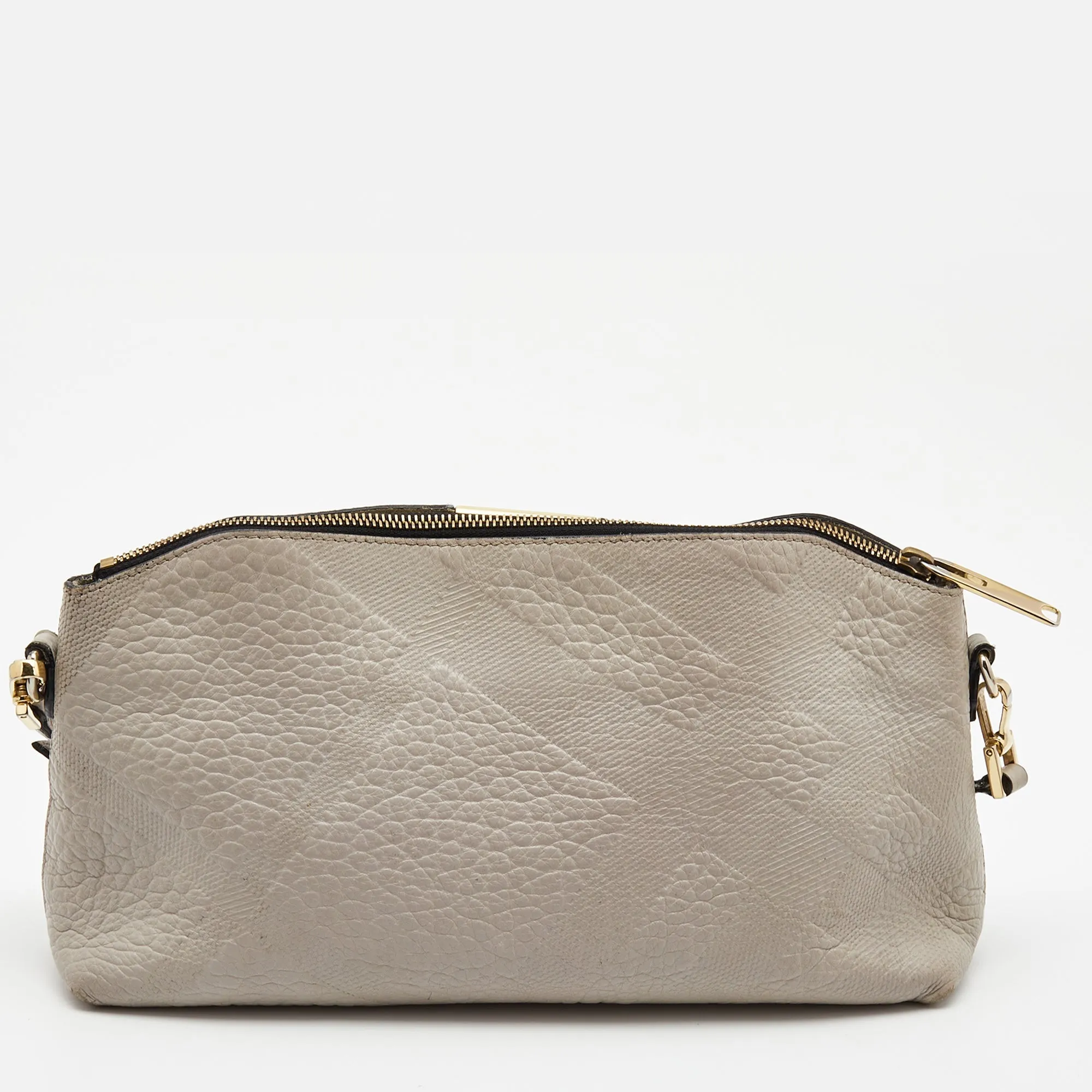 Burberry Light Grey Textured Leather Chichester Crossbody Bag
