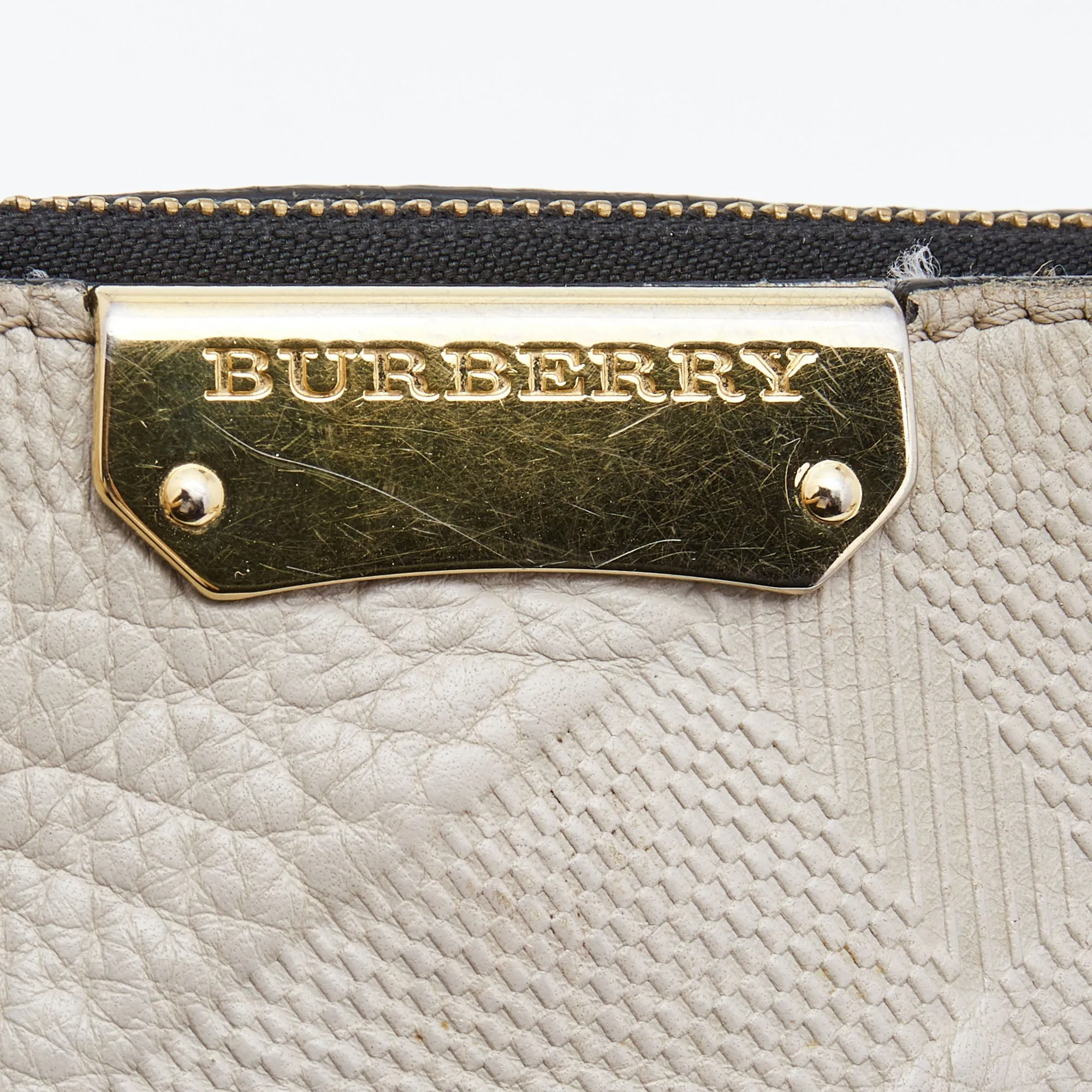 Burberry Light Grey Textured Leather Chichester Crossbody Bag
