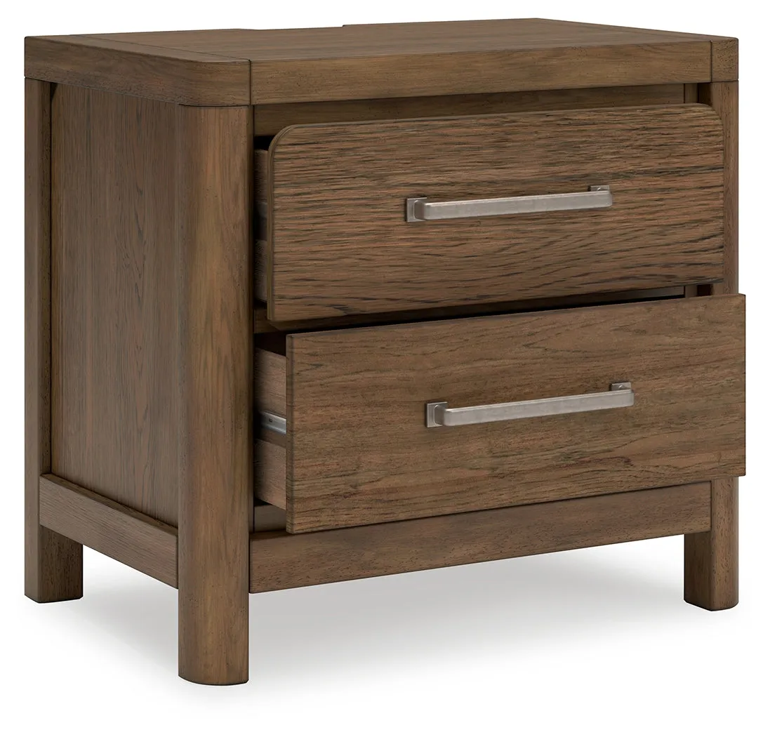 Cabalynn King Panel Bed with Storage with Mirrored Dresser and 2 Nightstands in Light Brown