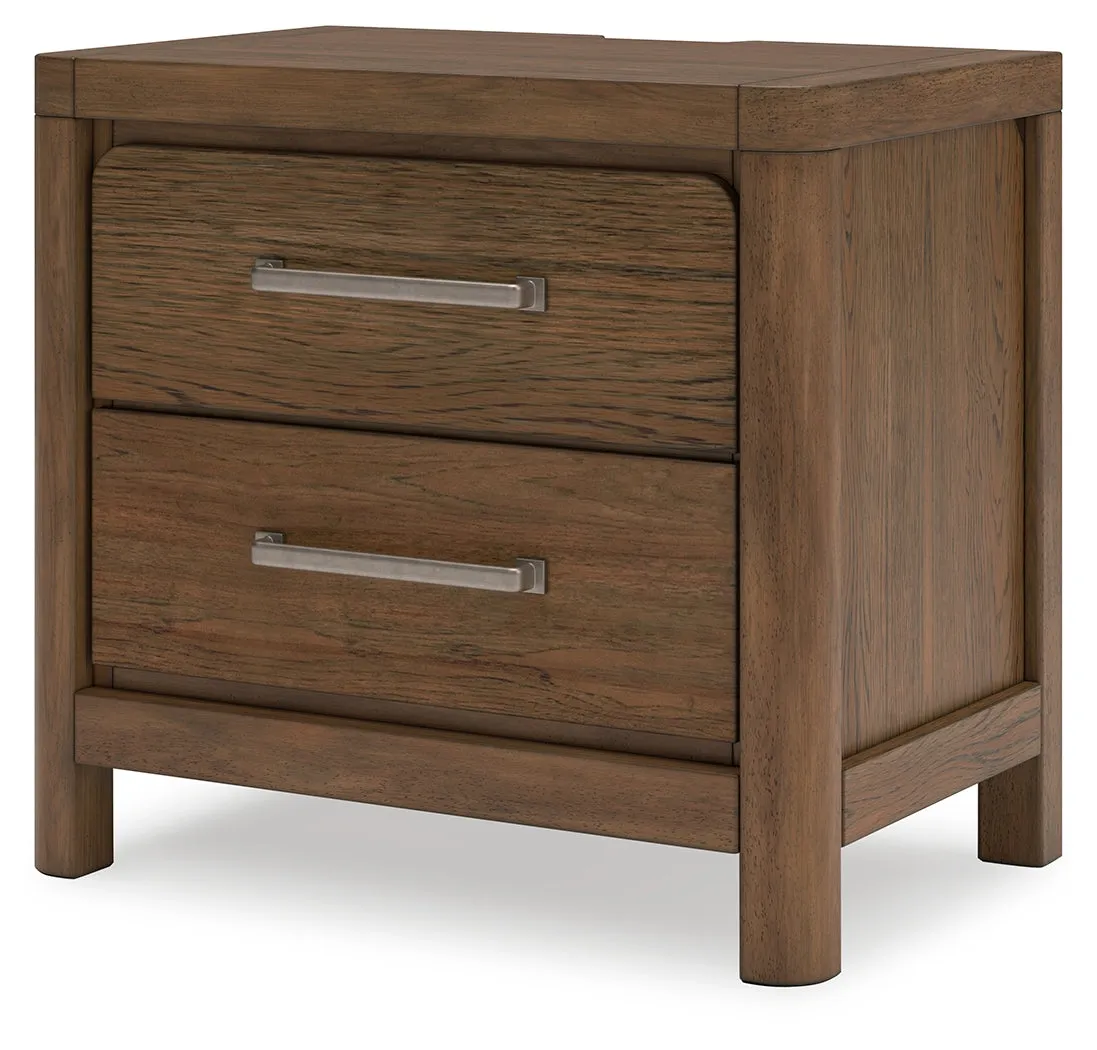 Cabalynn King Panel Bed with Storage with Mirrored Dresser and 2 Nightstands in Light Brown
