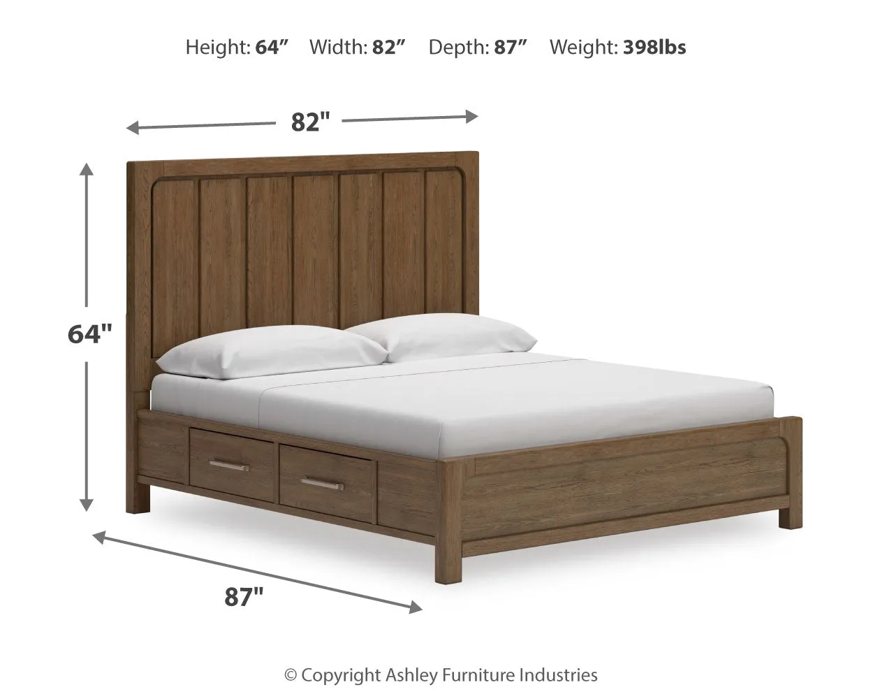 Cabalynn King Panel Bed with Storage with Mirrored Dresser and 2 Nightstands in Light Brown