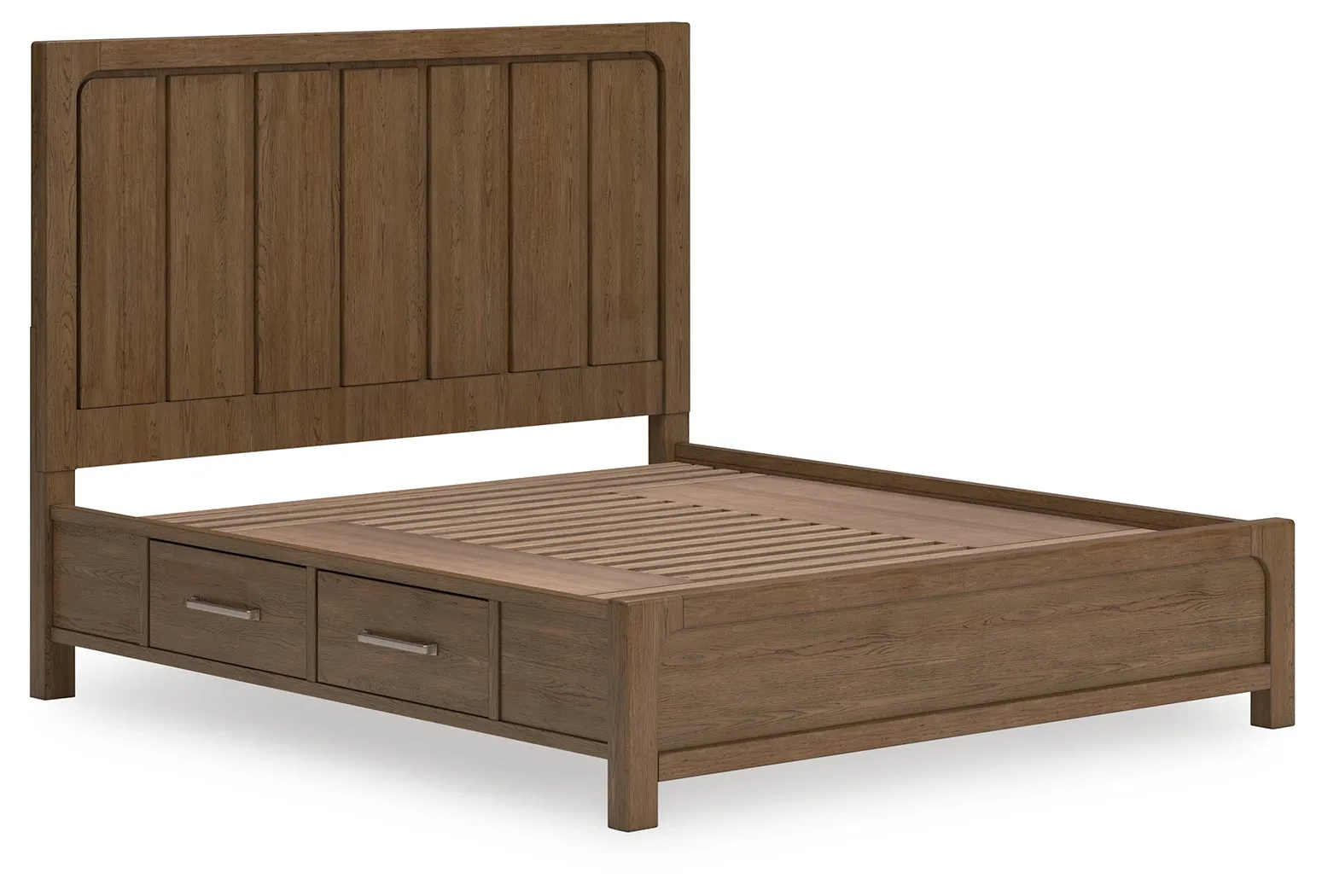 Cabalynn King Panel Bed with Storage with Mirrored Dresser and 2 Nightstands in Light Brown