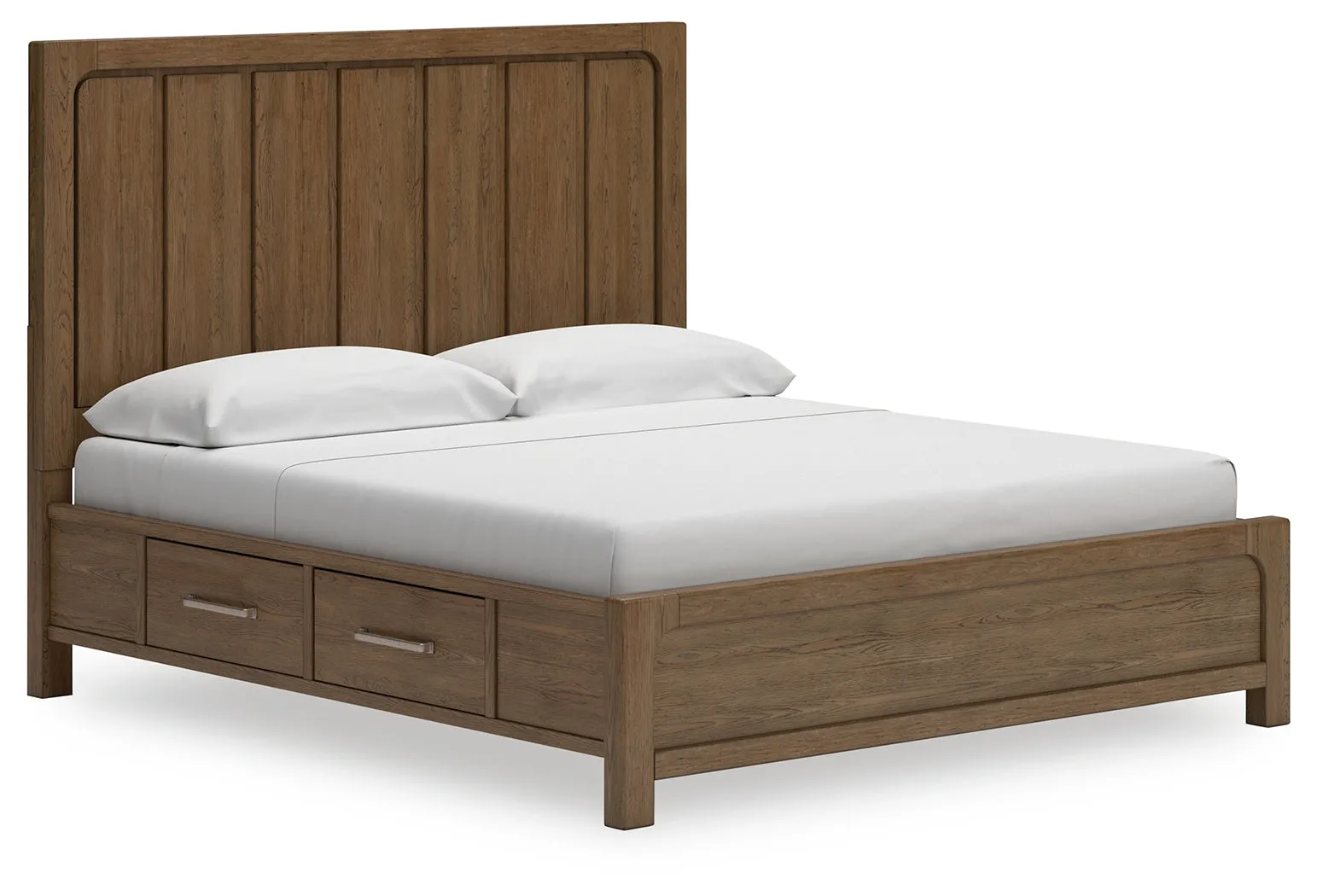 Cabalynn King Panel Bed with Storage with Mirrored Dresser and 2 Nightstands in Light Brown