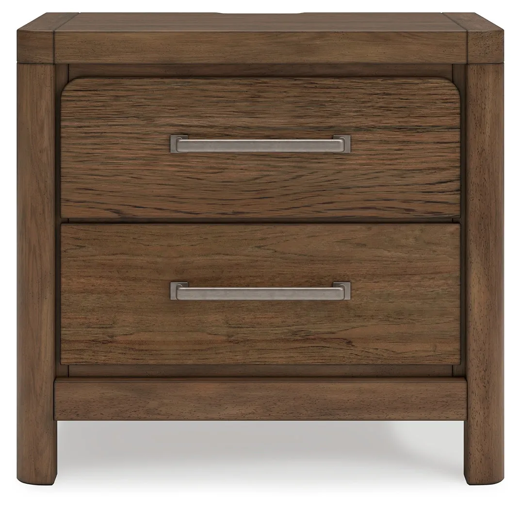 Cabalynn King Panel Bed with Storage with Mirrored Dresser and 2 Nightstands in Light Brown