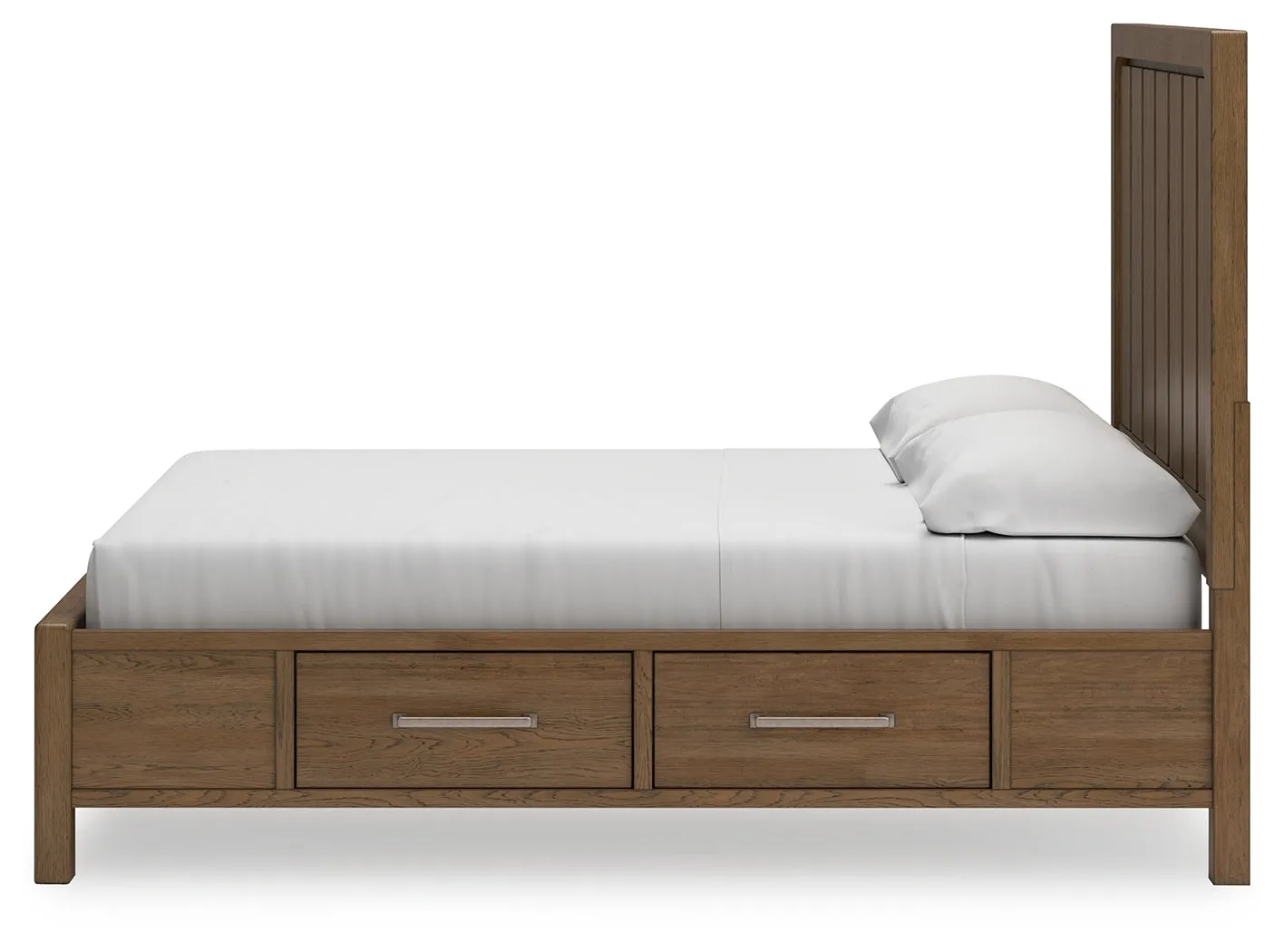Cabalynn King Panel Bed with Storage with Mirrored Dresser and 2 Nightstands in Light Brown