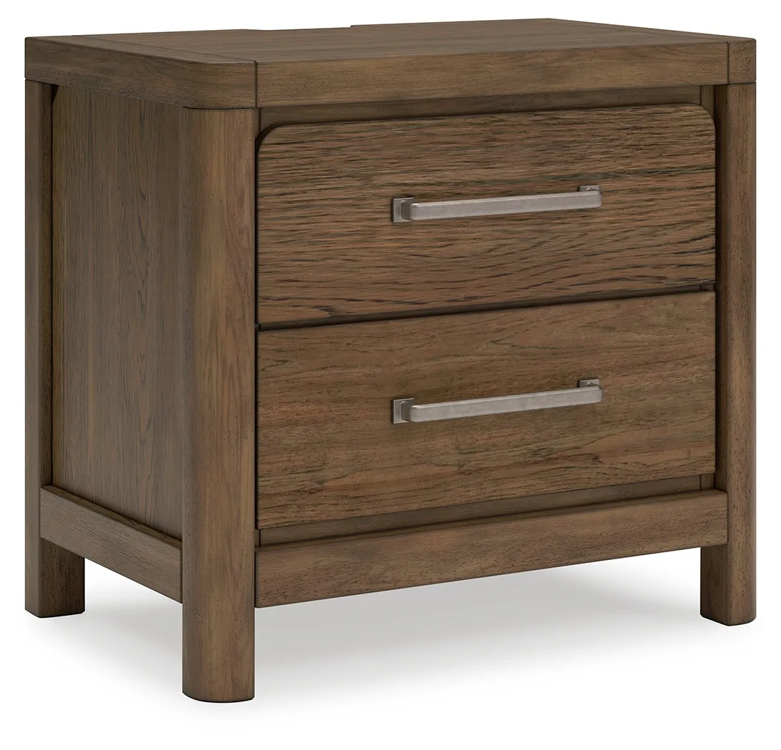 Cabalynn King Panel Bed with Storage with Mirrored Dresser and 2 Nightstands in Light Brown