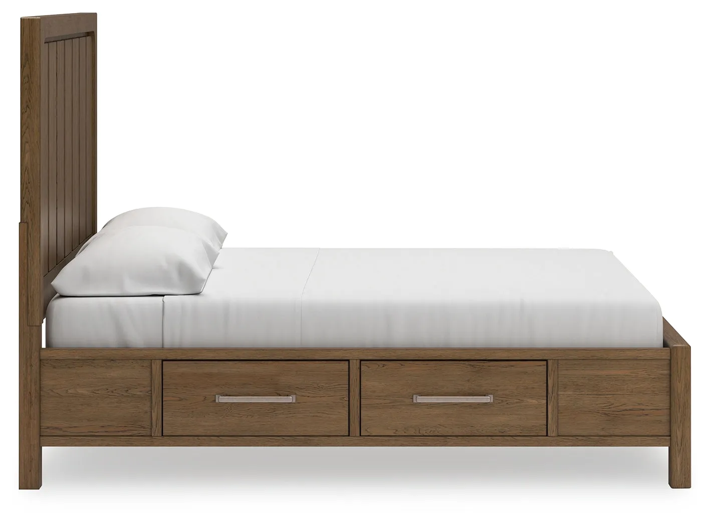 Cabalynn King Panel Bed with Storage with Mirrored Dresser and 2 Nightstands in Light Brown