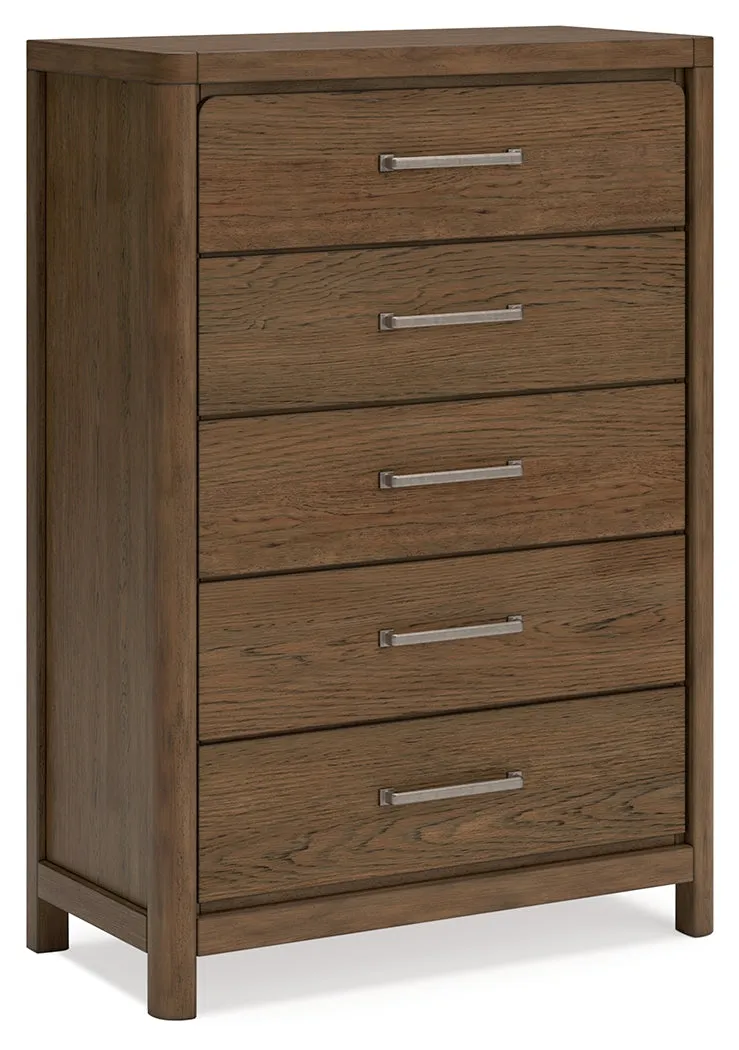 Cabalynn Queen Panel Bed with Storage with Mirrored Dresser and Chest in Light Brown