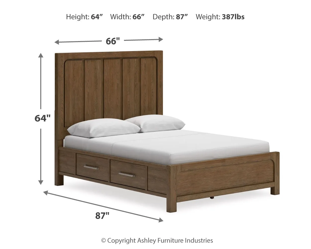 Cabalynn Queen Panel Bed with Storage with Mirrored Dresser and Chest in Light Brown