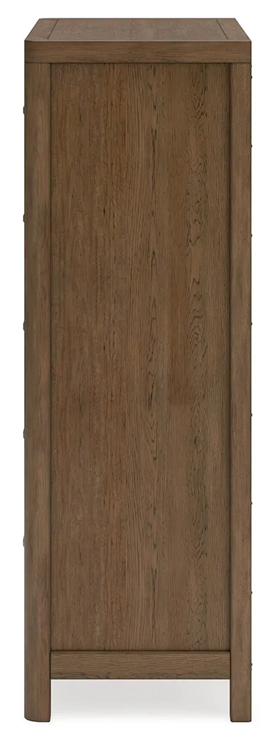Cabalynn Queen Panel Bed with Storage with Mirrored Dresser and Chest in Light Brown