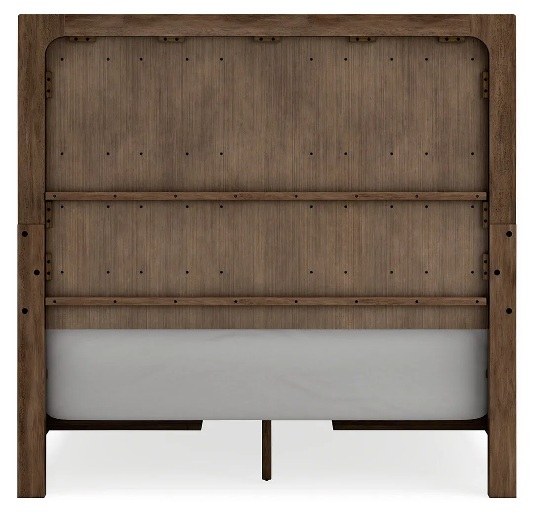 Cabalynn Queen Panel Bed with Storage with Mirrored Dresser and Chest in Light Brown