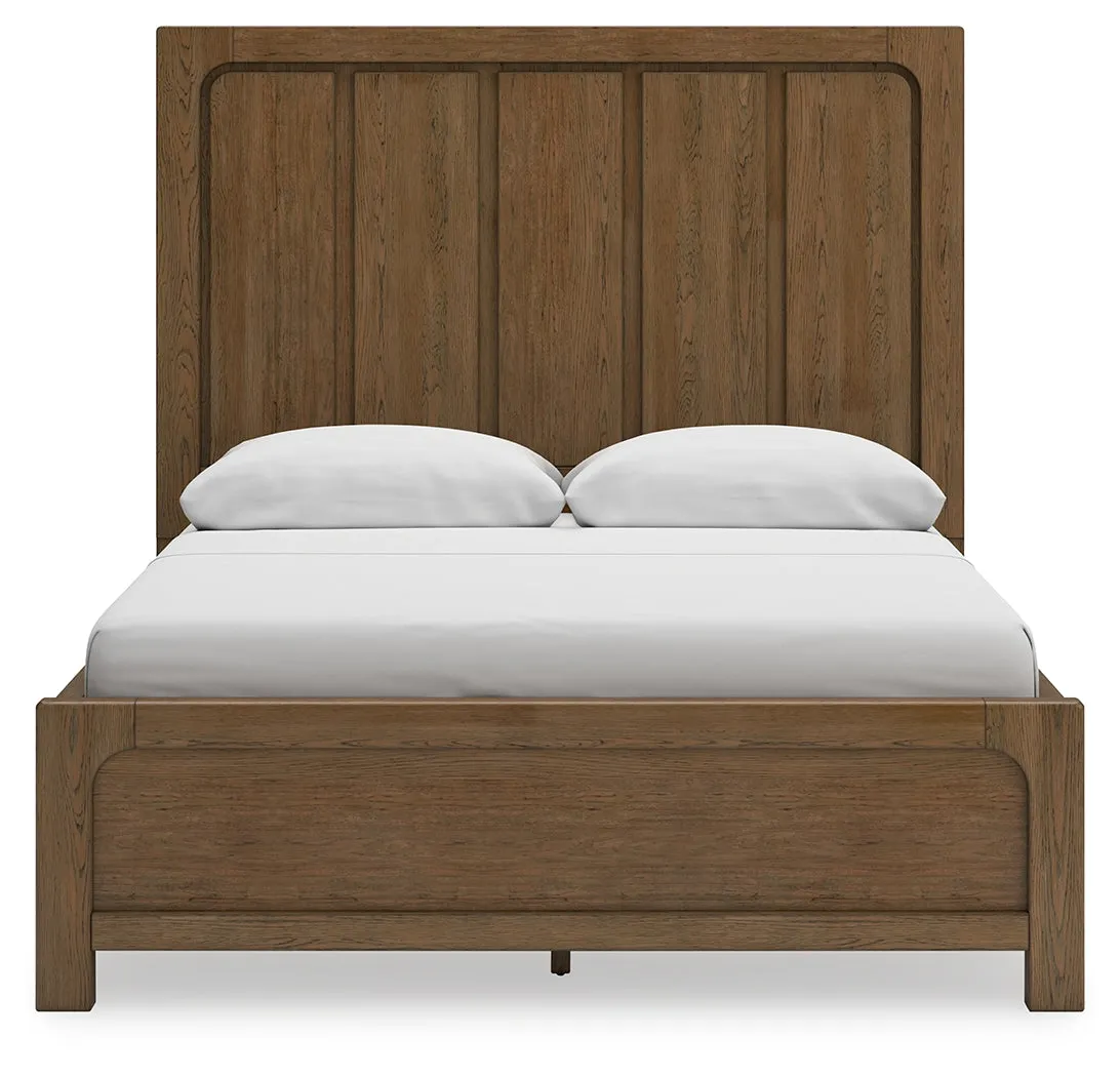 Cabalynn Queen Panel Bed with Storage with Mirrored Dresser and Chest in Light Brown