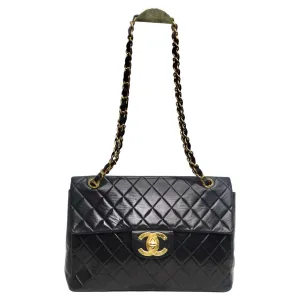 Chanel 1980s Classic Black Leather Maxi Single Flap Handbag