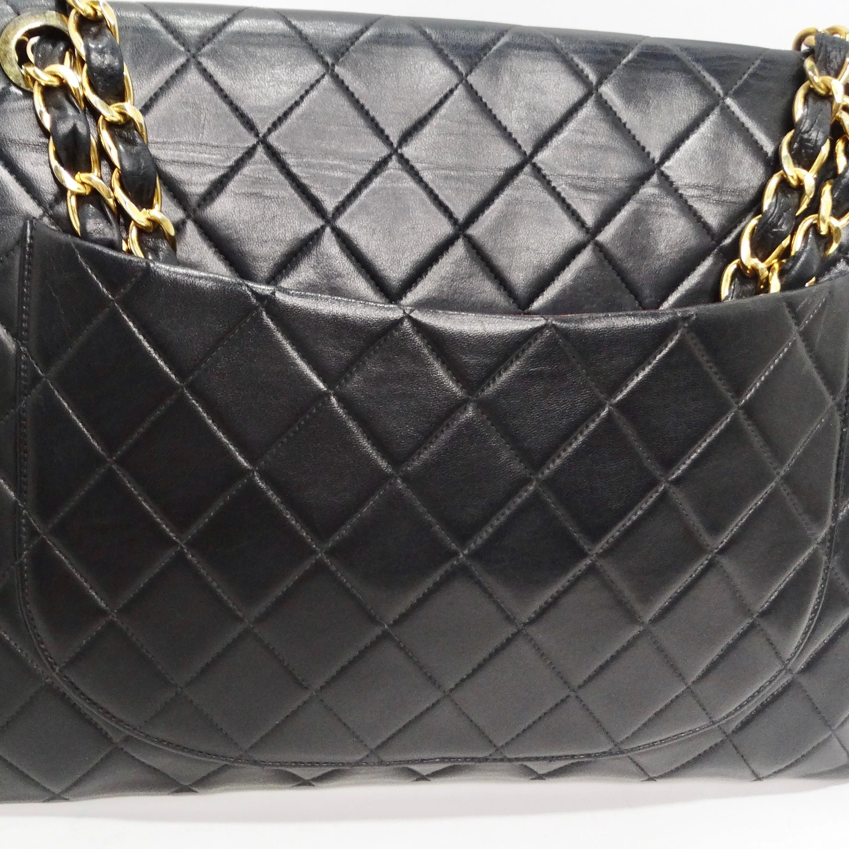 Chanel 1980s Classic Black Leather Maxi Single Flap Handbag