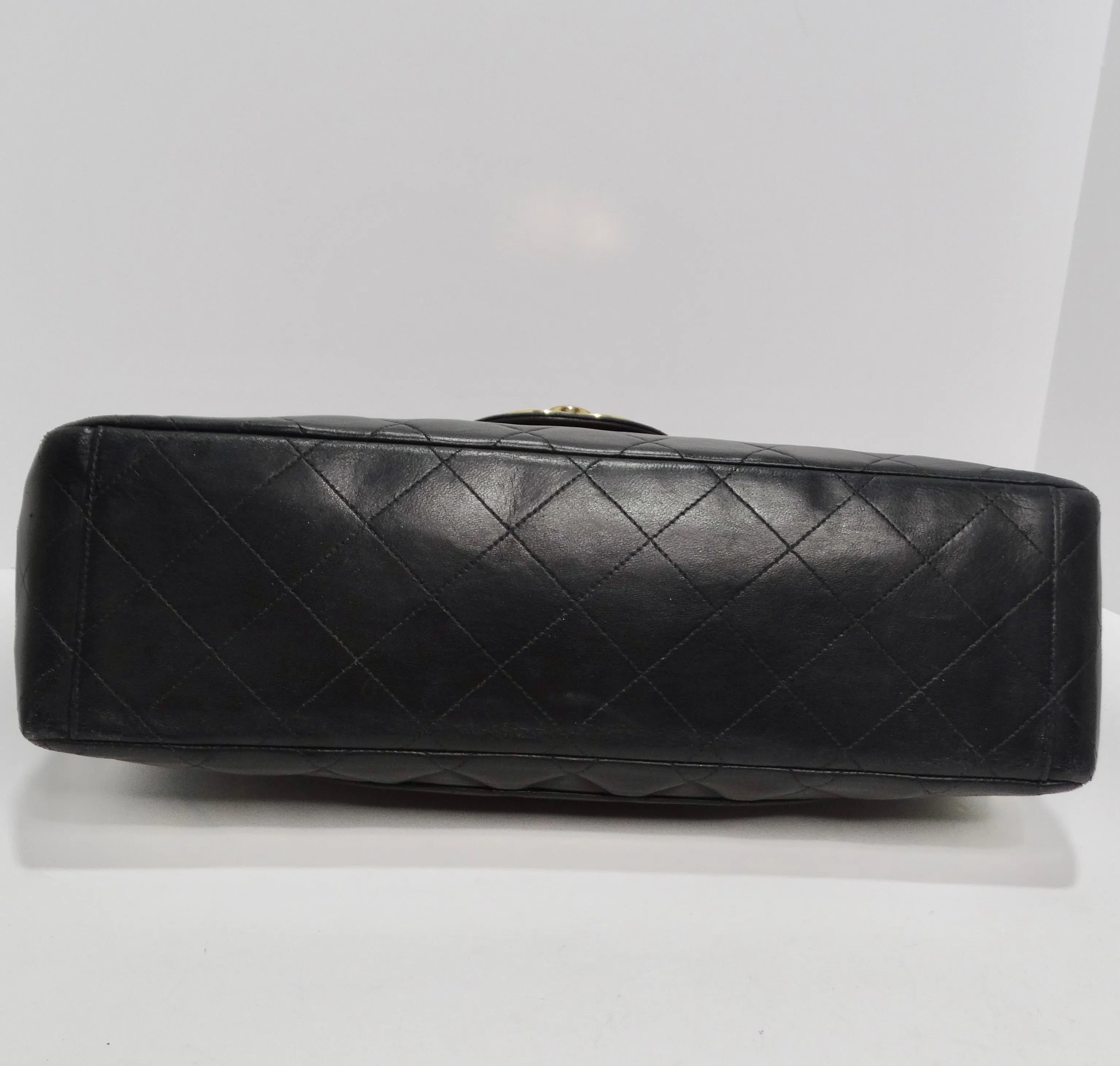 Chanel 1980s Classic Black Leather Maxi Single Flap Handbag
