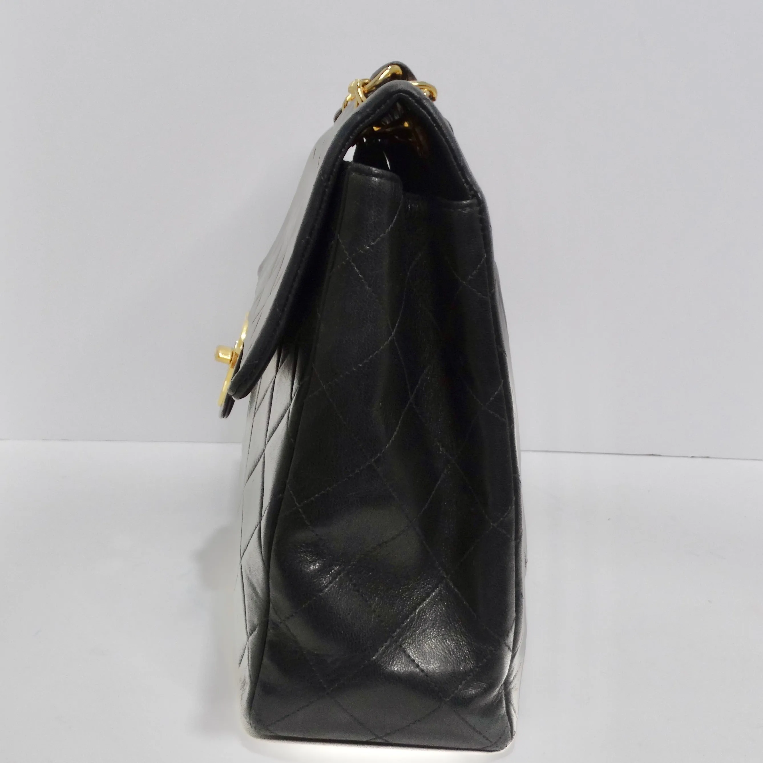 Chanel 1980s Classic Black Leather Maxi Single Flap Handbag