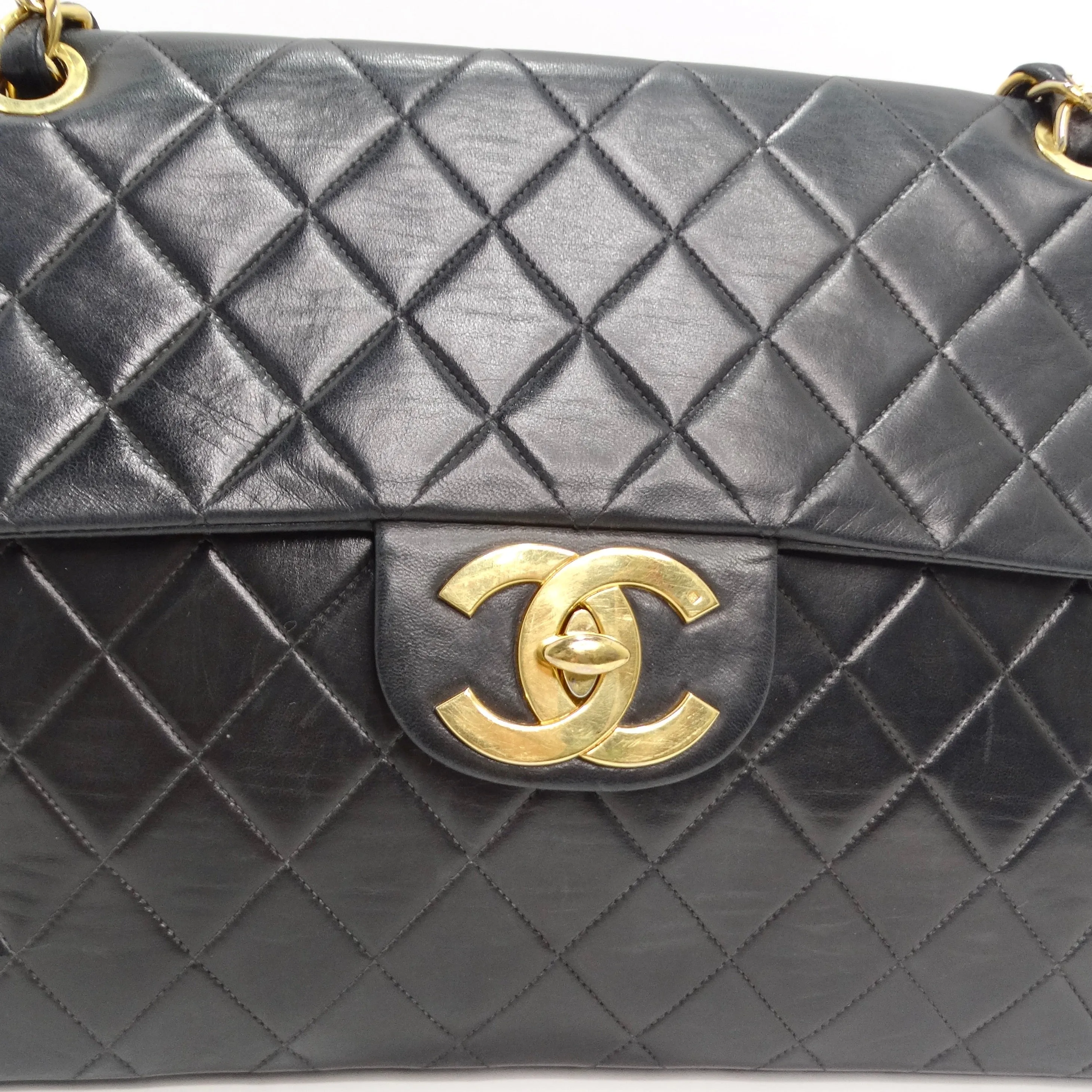 Chanel 1980s Classic Black Leather Maxi Single Flap Handbag