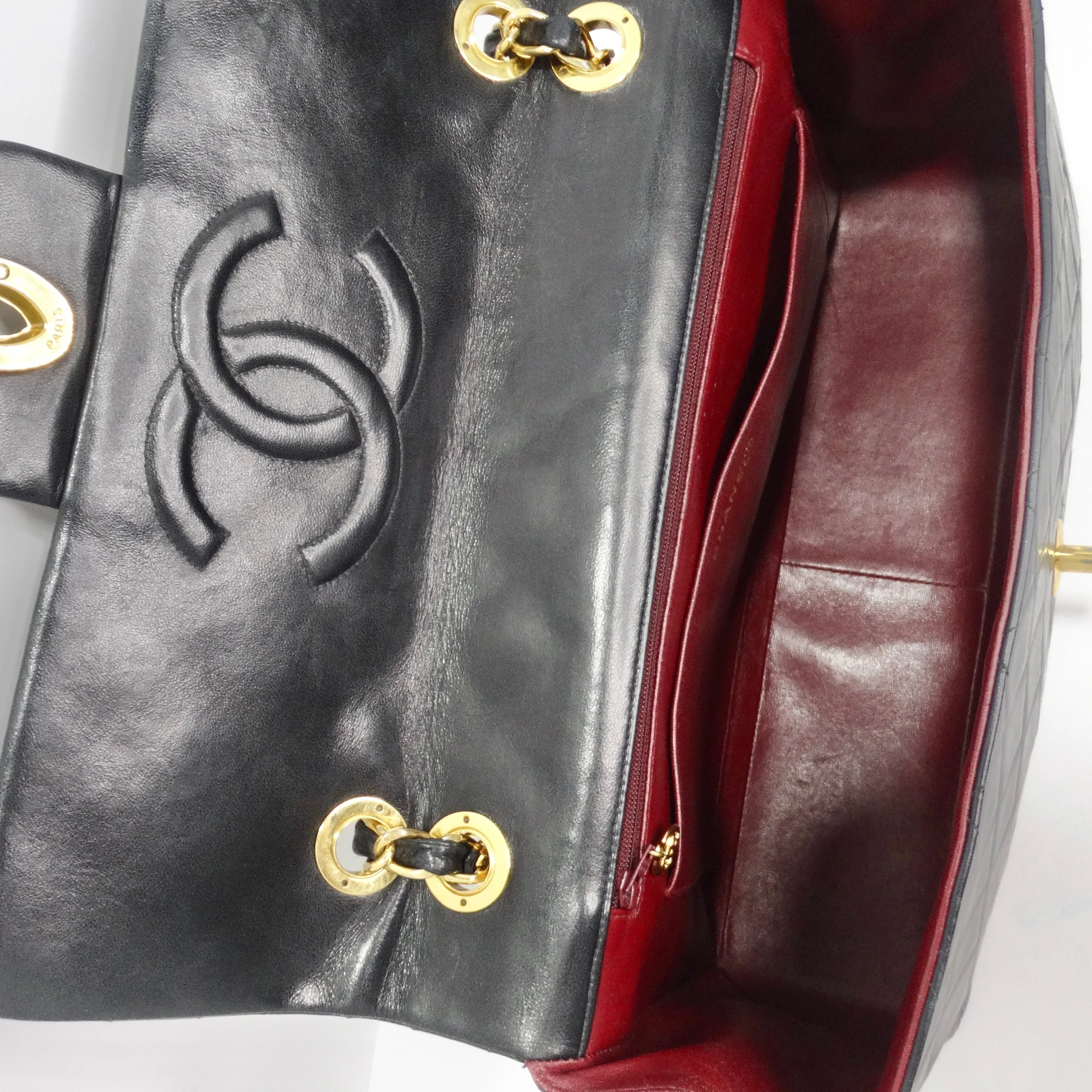 Chanel 1980s Classic Black Leather Maxi Single Flap Handbag