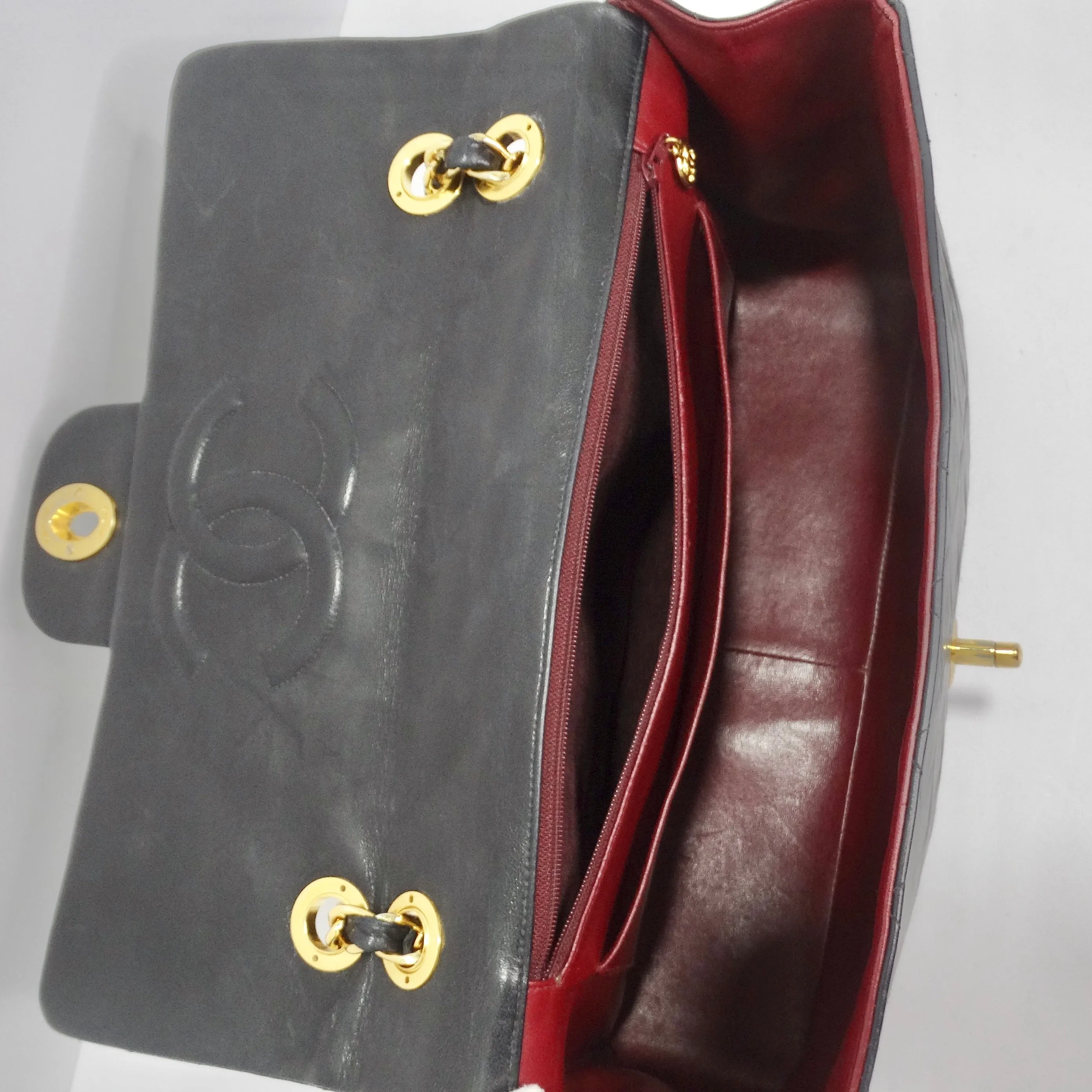 Chanel 1980s Classic Black Leather Maxi Single Flap Handbag