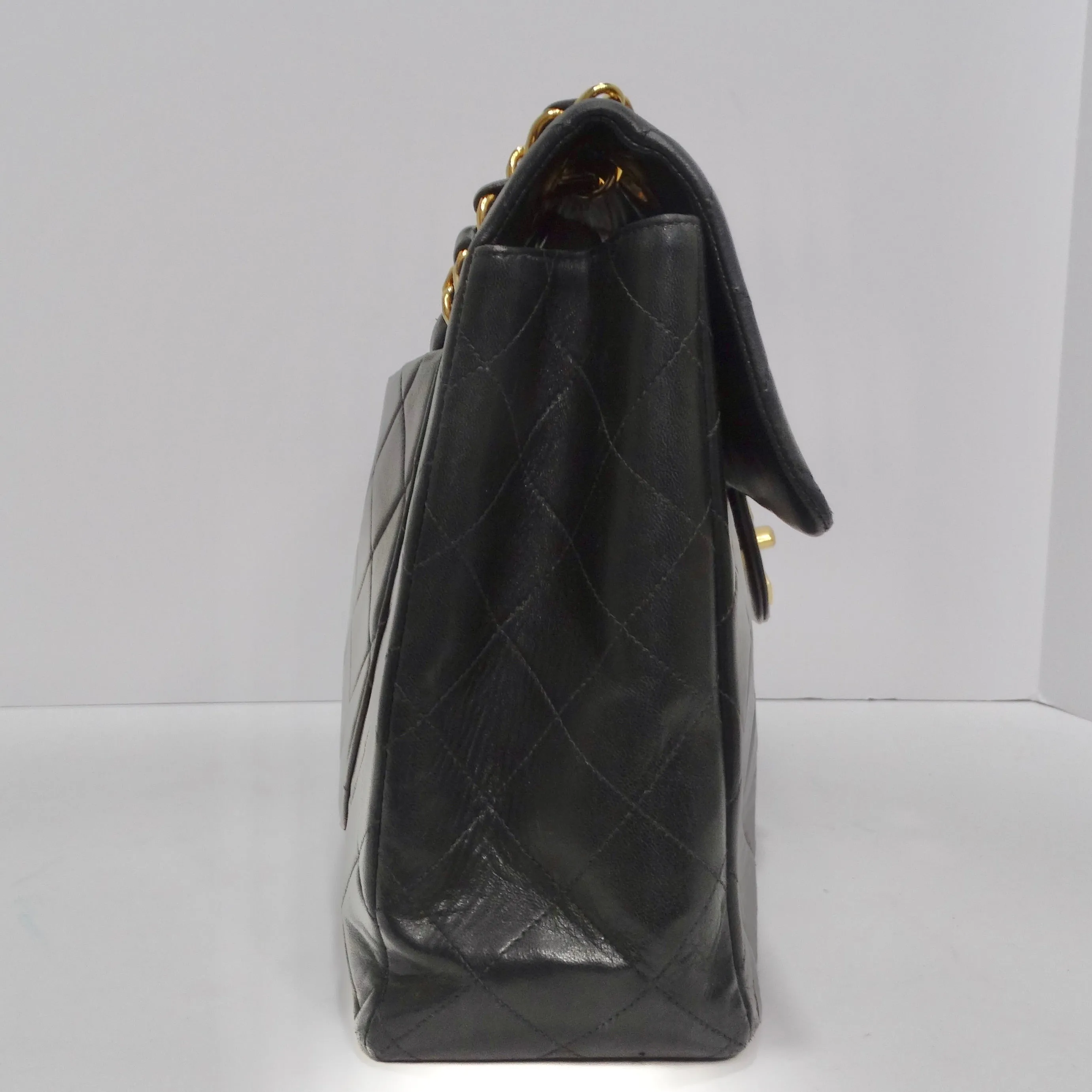Chanel 1980s Classic Black Leather Maxi Single Flap Handbag