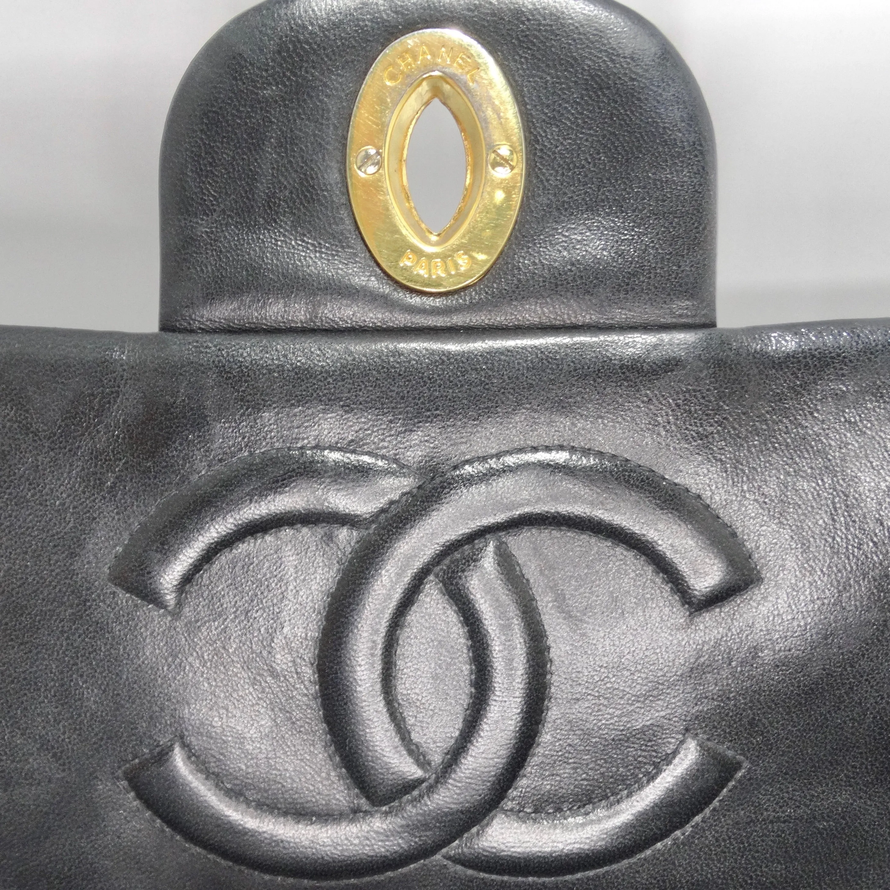 Chanel 1980s Classic Black Leather Maxi Single Flap Handbag