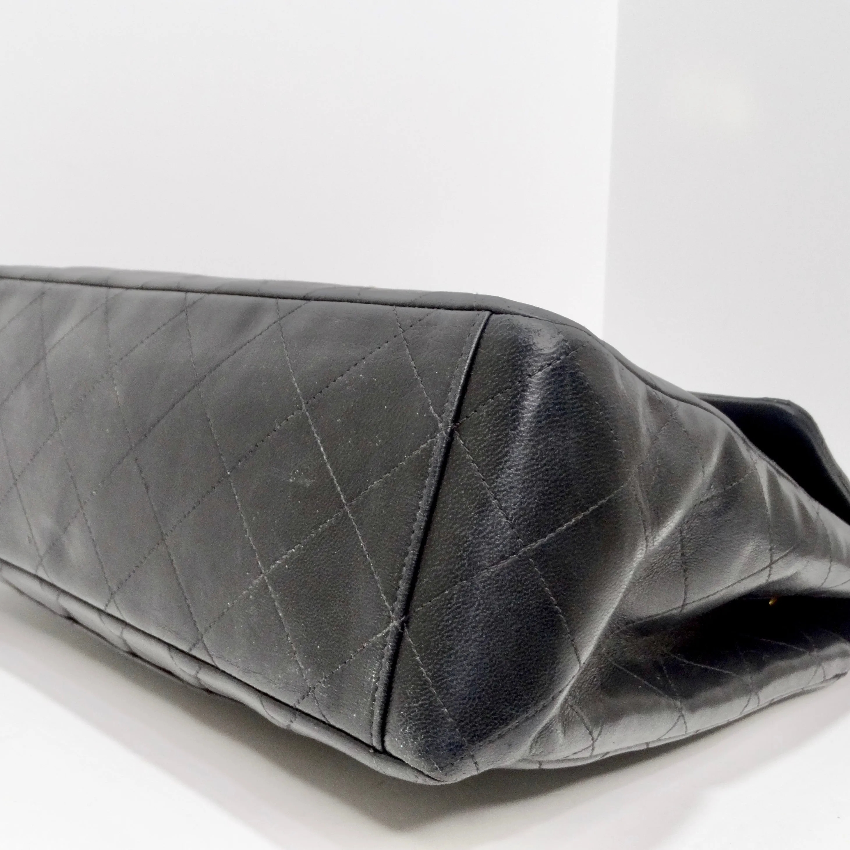 Chanel 1980s Classic Black Leather Maxi Single Flap Handbag